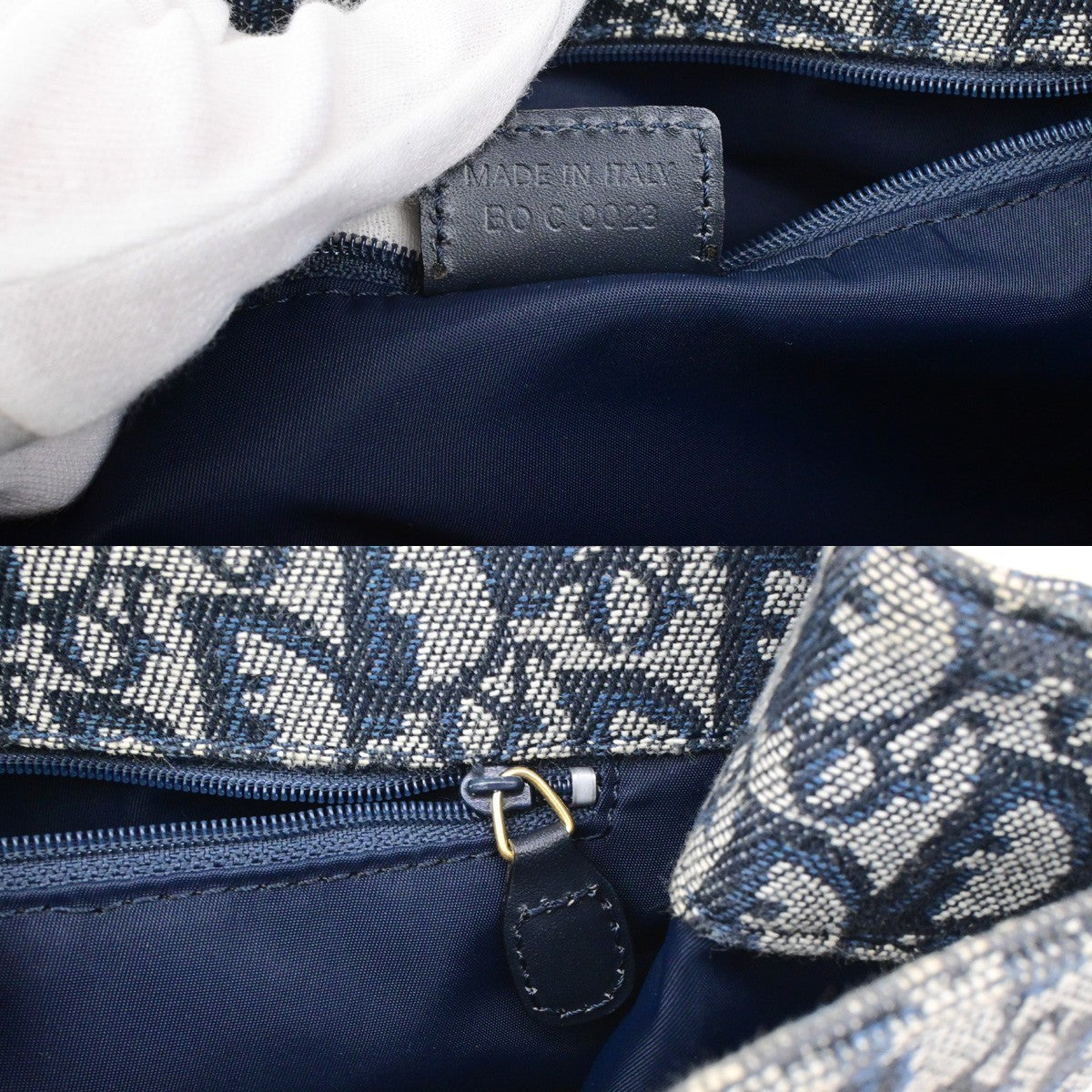 CHRISTIAN DIOR Logo Trotter Pattern Shoulder Bag Canvas Leather Blue GHW 18RL057