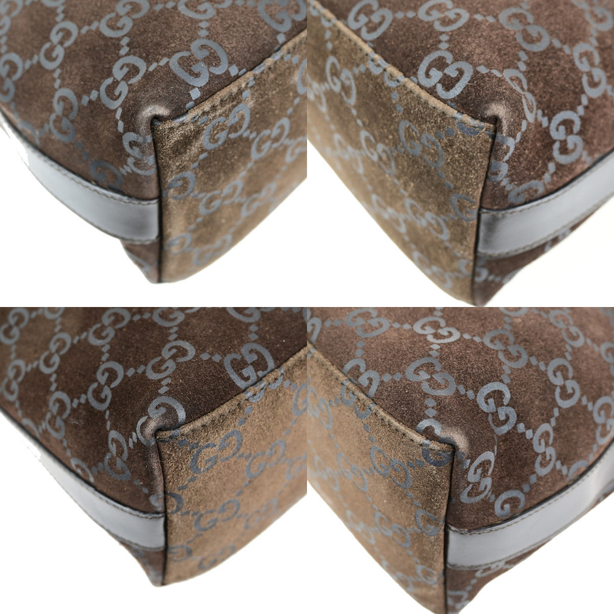 GUCCI Logo GG Pattern Hobo Shoulder Bag Suede Leather Brown Italy 60YG783
