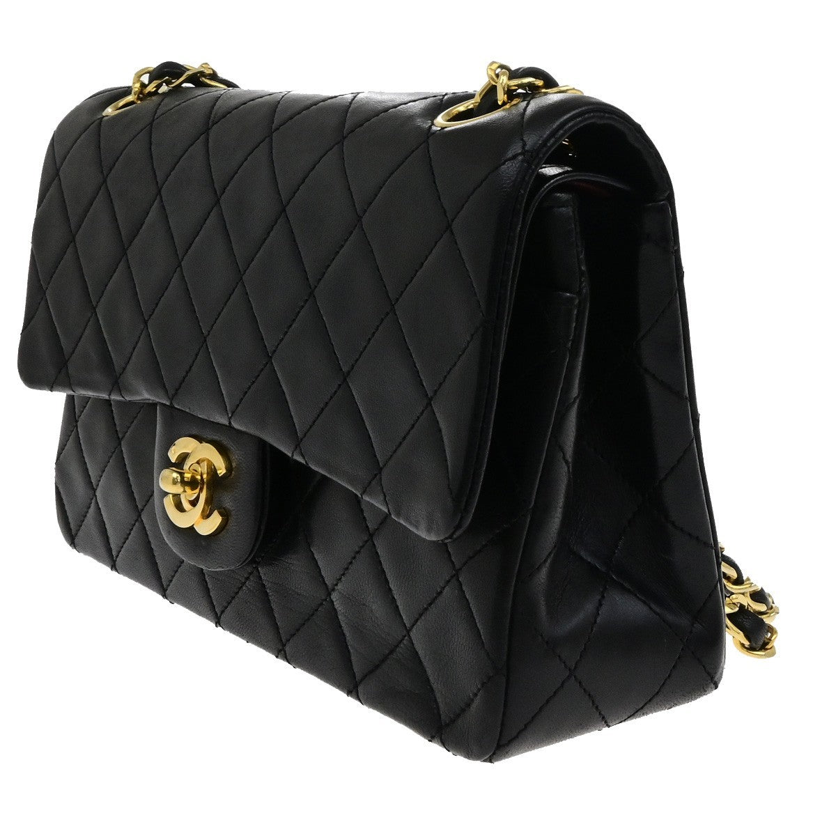 CHANEL CC Matelasse 23 Double Flap Chain Shoulder Bag Leather Black GHW 878RL061