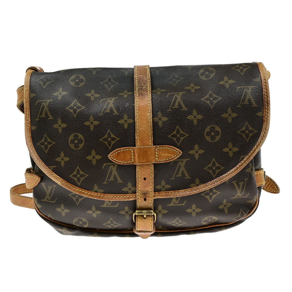 LOUIS VUITTON Logo Saumur 30 Shoulder Bag Monogram Leather Brown M42256 64YG854
