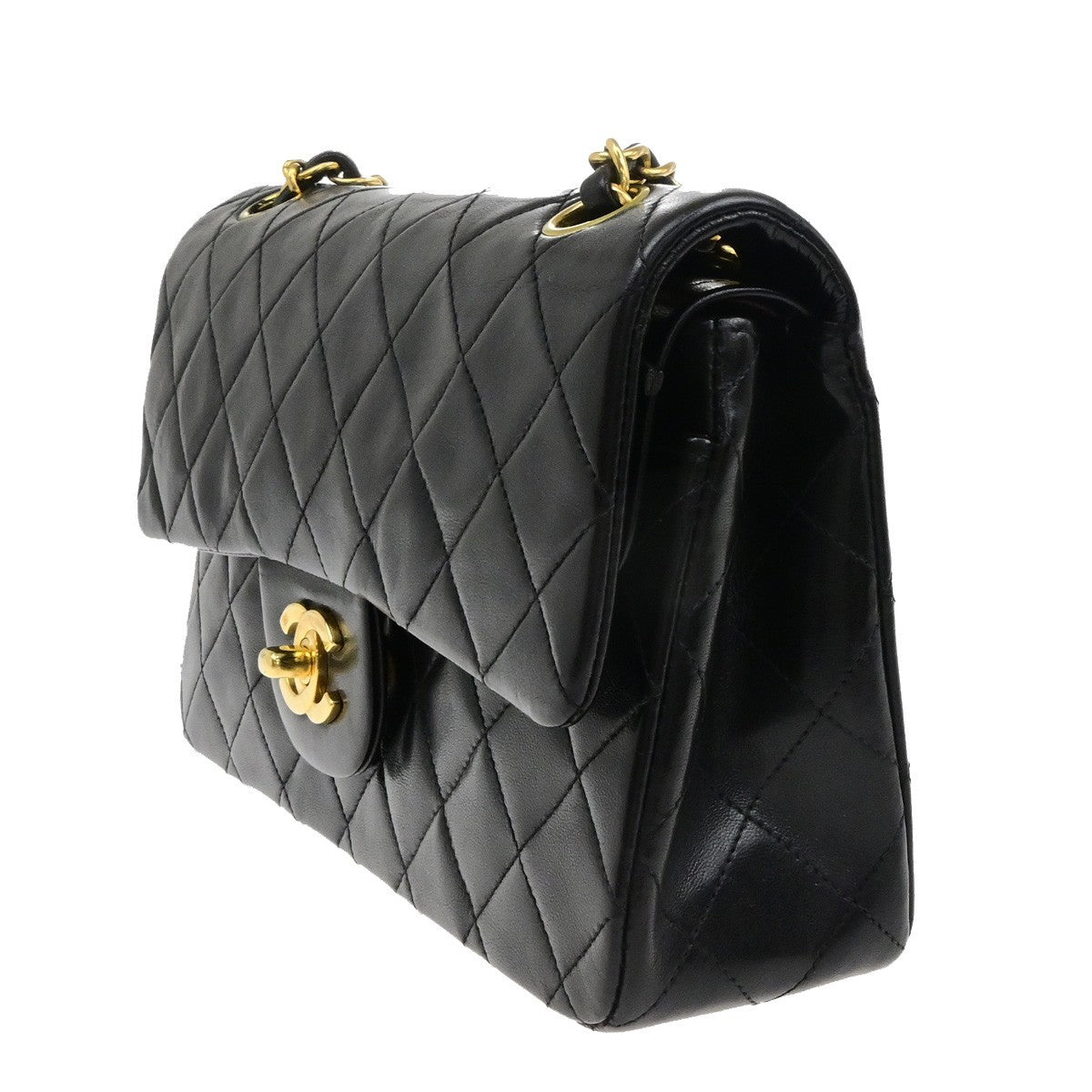 CHANEL CC Matelasse 23 Double Flap Chain Shoulder Bag Leather Black GHW 702RL060