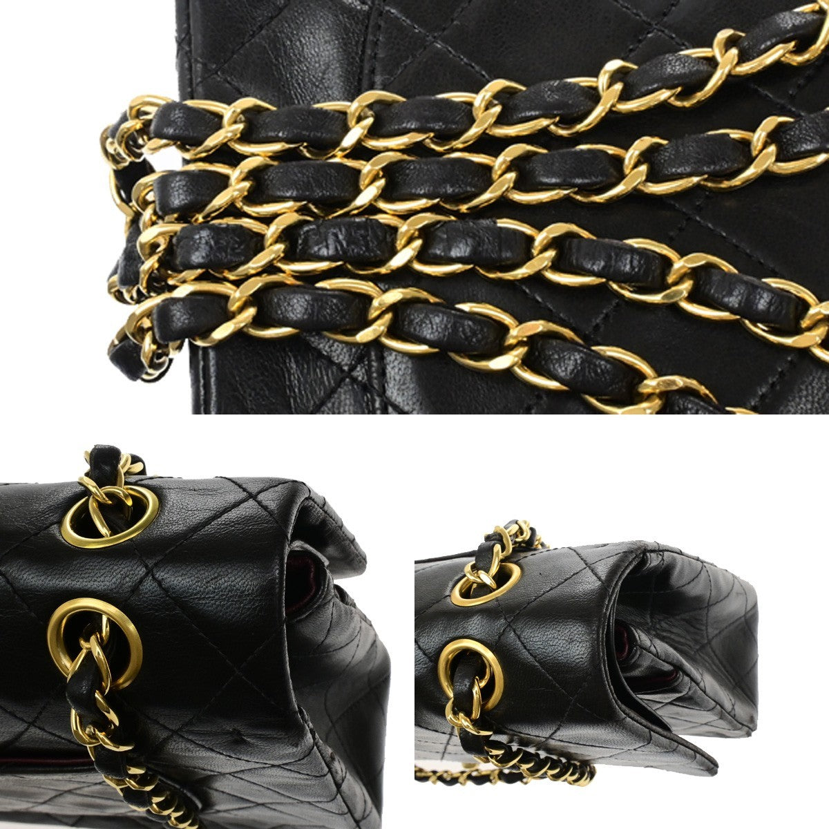 CHANEL CC Matelasse 25 Double Flap Chain Shoulder Bag Leather Black GHW 899RL052