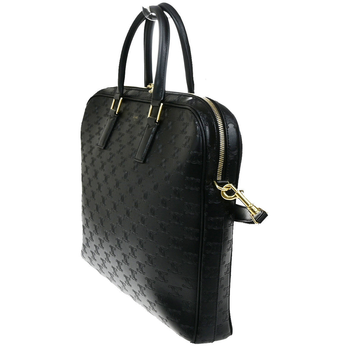 CELINE Logo Triomphe 2Way Business Shoulder Hand Bag Leather Black GHW 42RK907