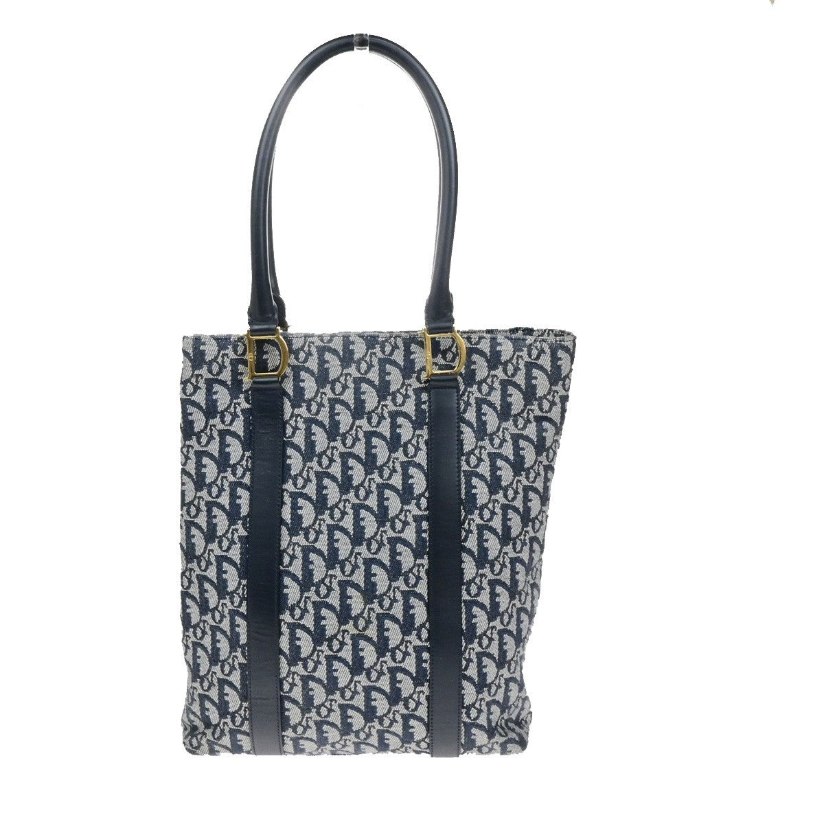 CHRISTIAN DIOR Logo Trotter Pattern Shoulder Bag Canvas Leather Blue GHW 18RL057