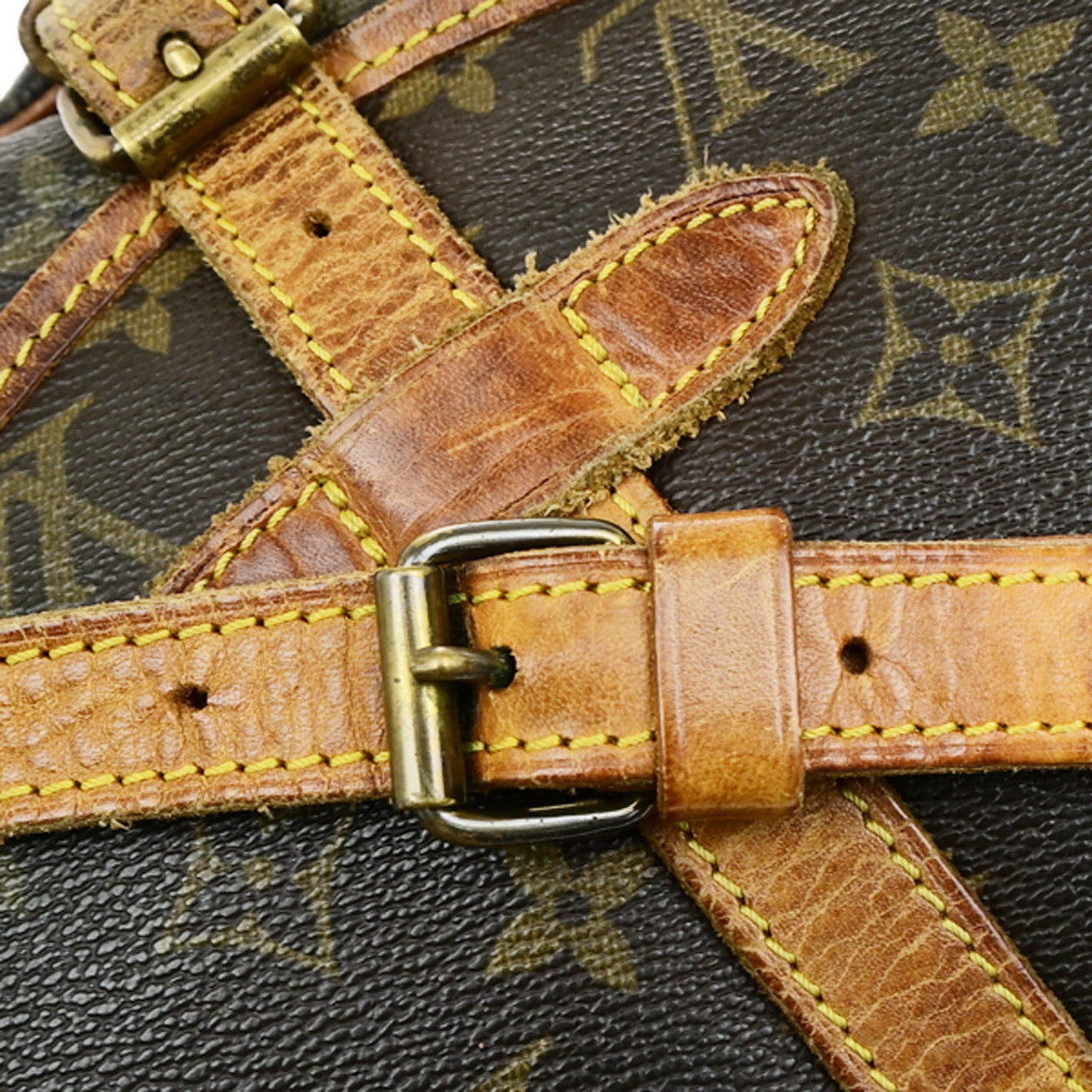 LOUIS VUITTON Logo Saumur 30 Shoulder Bag Monogram Leather Brown M42256 64YG854