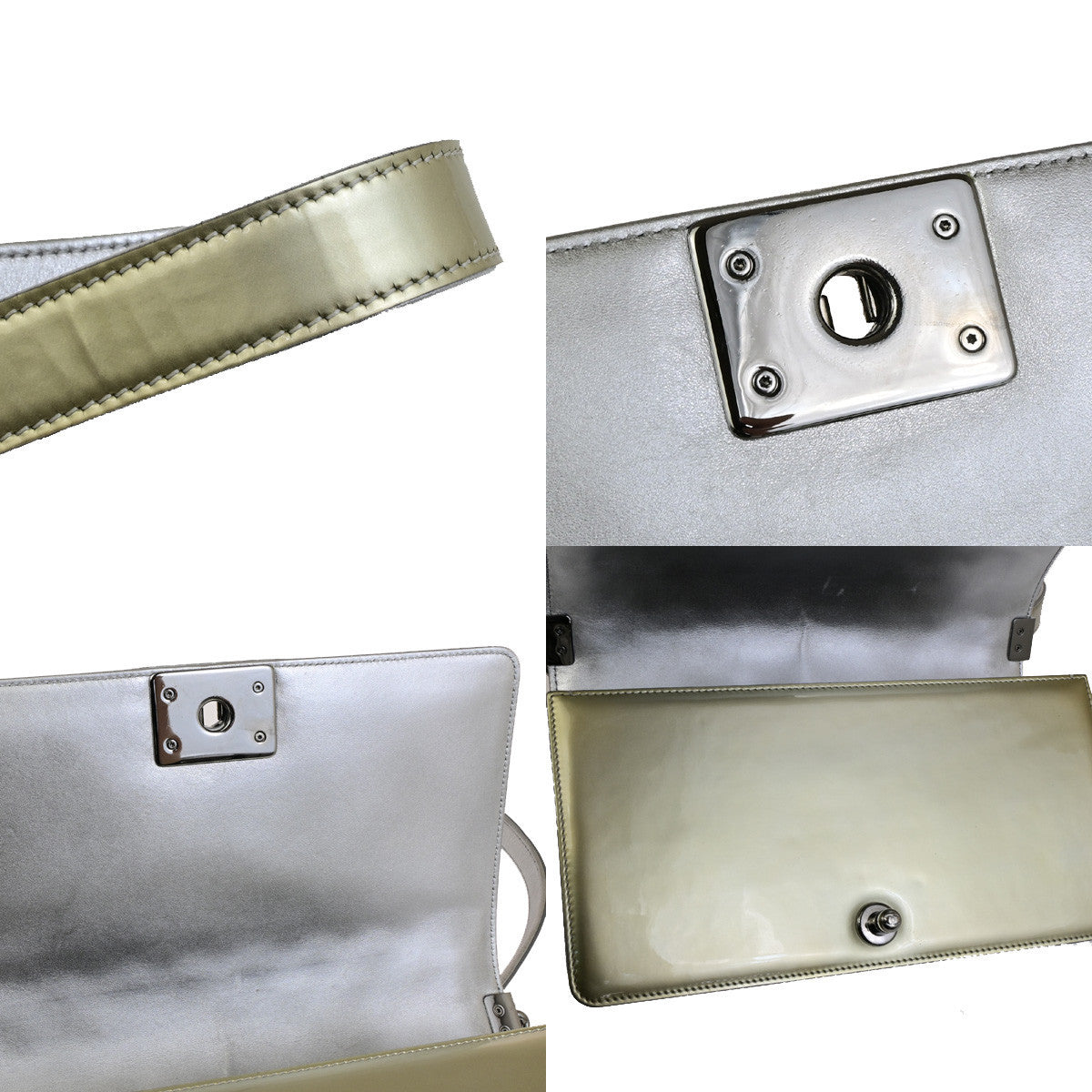 CHANEL CC Boy Bicolor Chain Shoulder Bag Patent Leather GD Silver SHW 385RK882