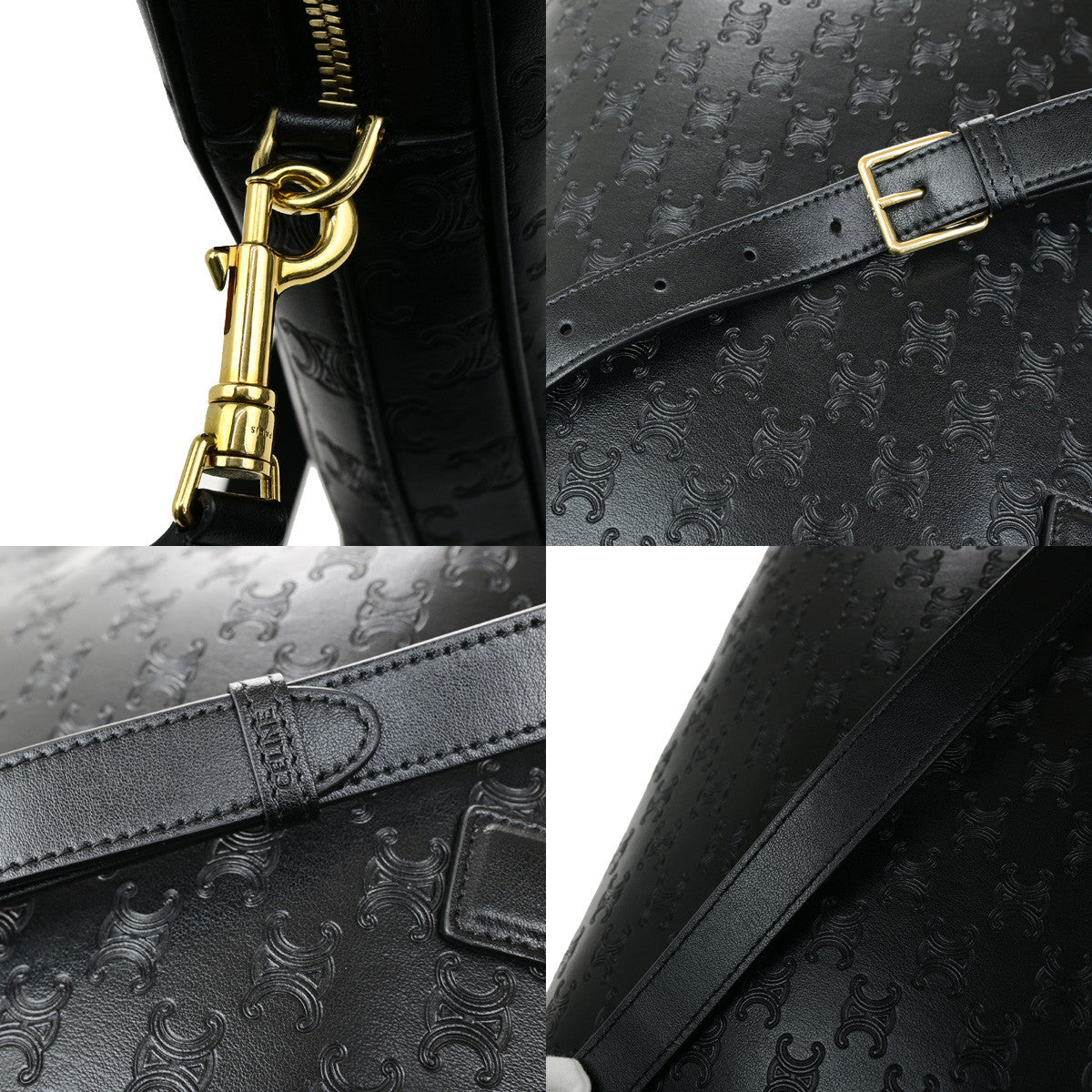 CELINE Logo Triomphe 2Way Business Shoulder Hand Bag Leather Black GHW 42RK907