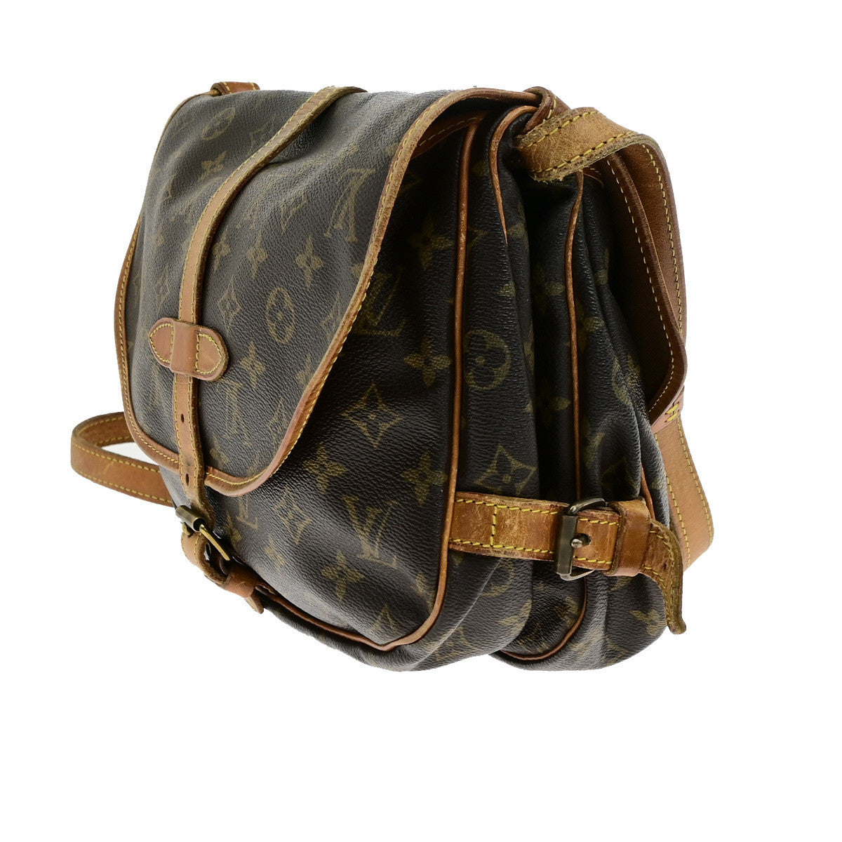 LOUIS VUITTON Logo Saumur 30 Shoulder Bag Monogram Leather Brown M42256 64YG854