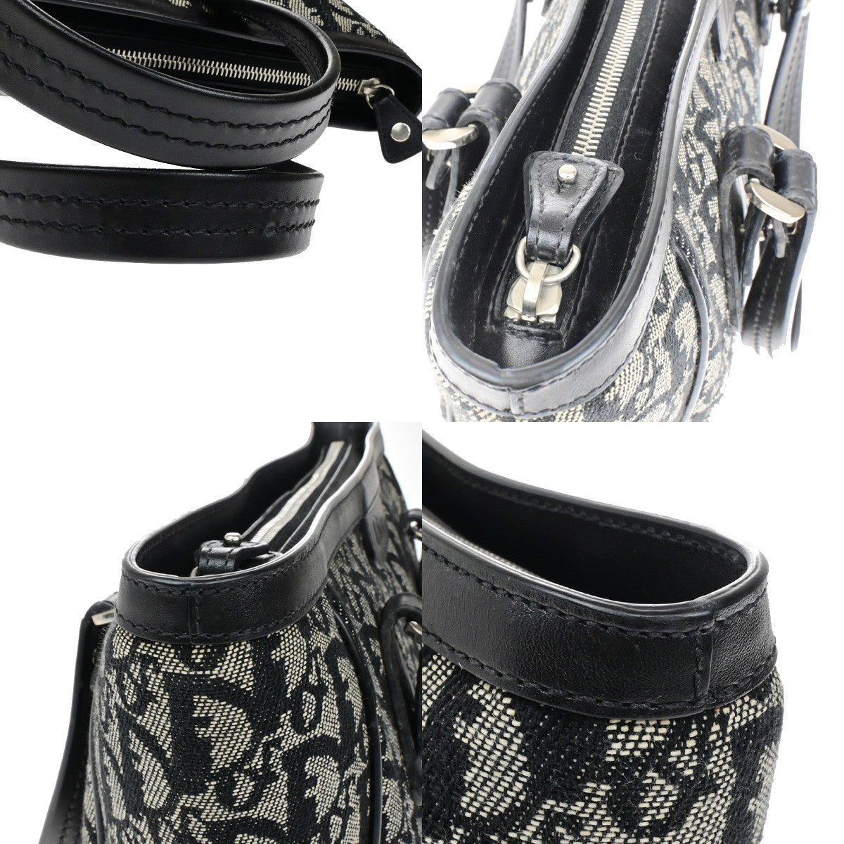 CHRISTIAN DIOR Logo Trotter Pattern Shoulder Bag Canvas Leather BK SHW 85YH036