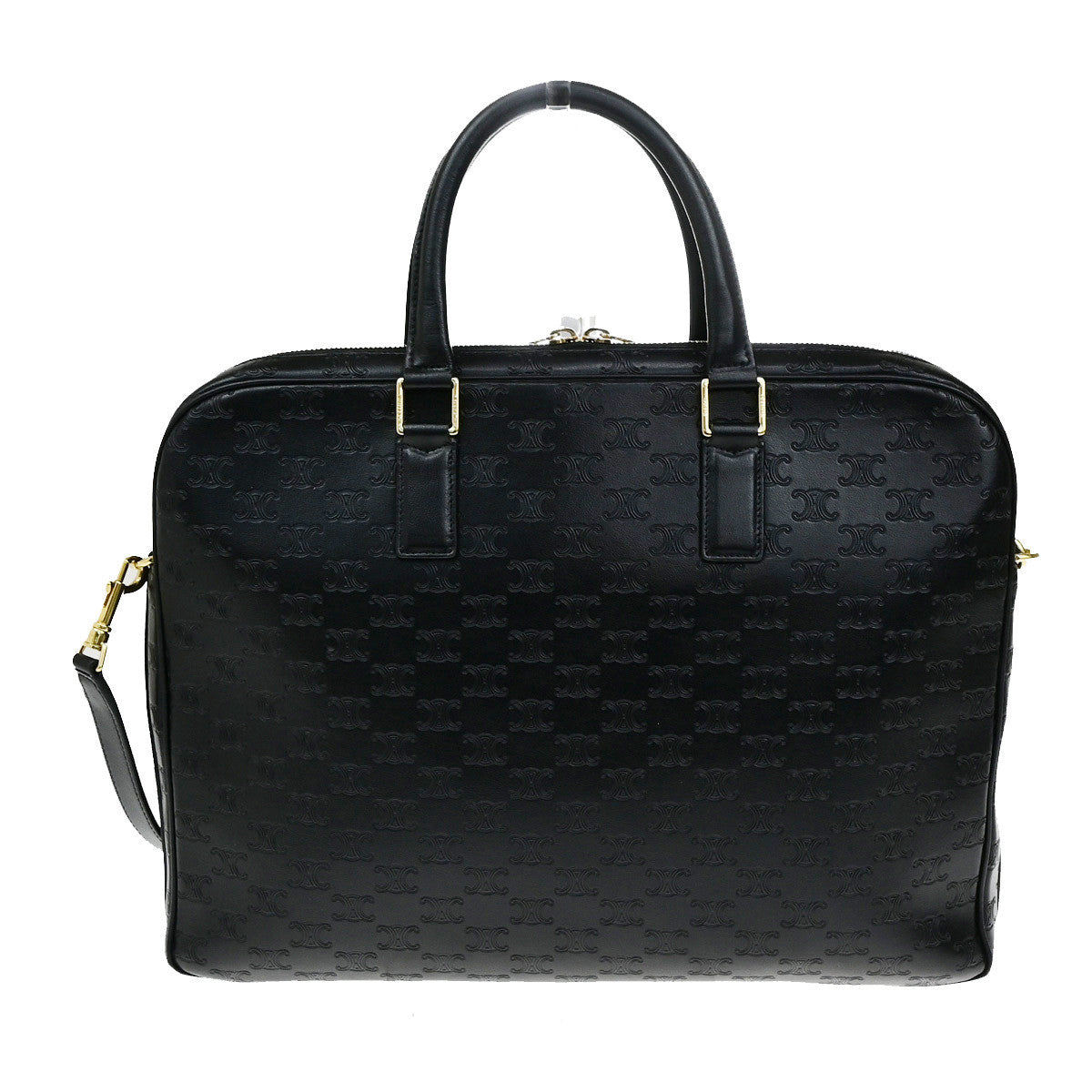 CELINE Logo Triomphe 2Way Business Shoulder Hand Bag Leather Black GHW 42RK907