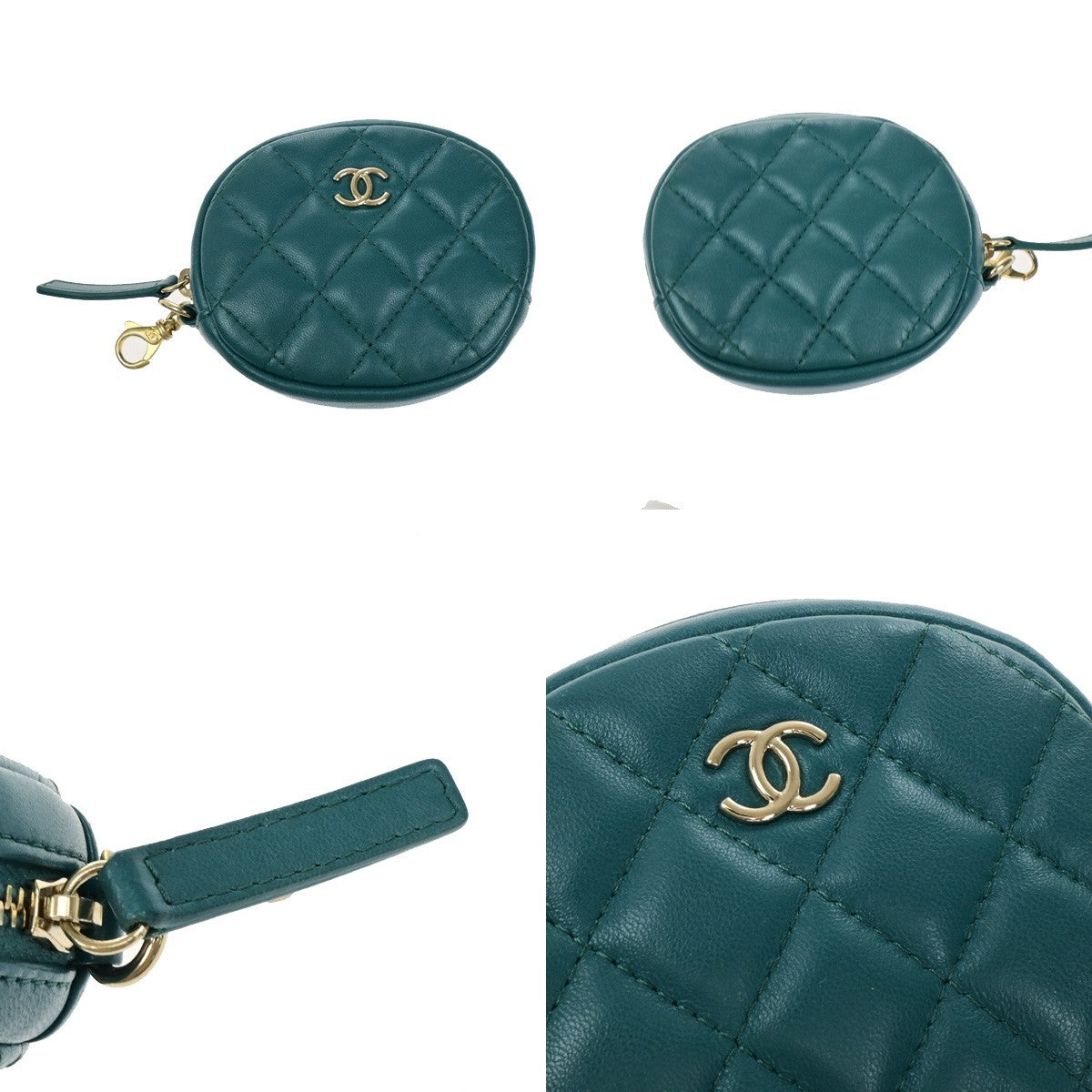 CHANEL 19 CC Logo Round Chain Mini Shoulder Bag Tweed Leather Green 332LC528