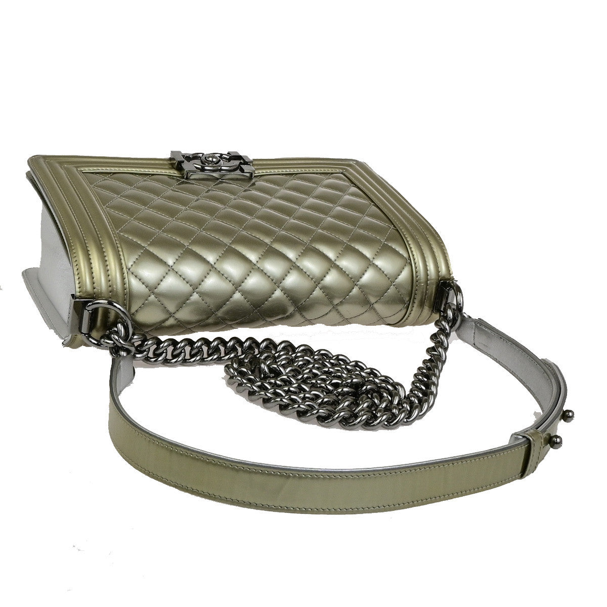 CHANEL CC Boy Bicolor Chain Shoulder Bag Patent Leather GD Silver SHW 385RK882