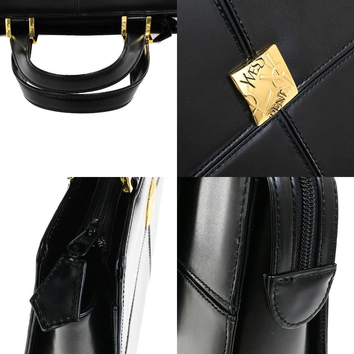 YVES SAINT LAURENT YSL Logo Shoulder Bag Leather Black Gold GHW 39YG825