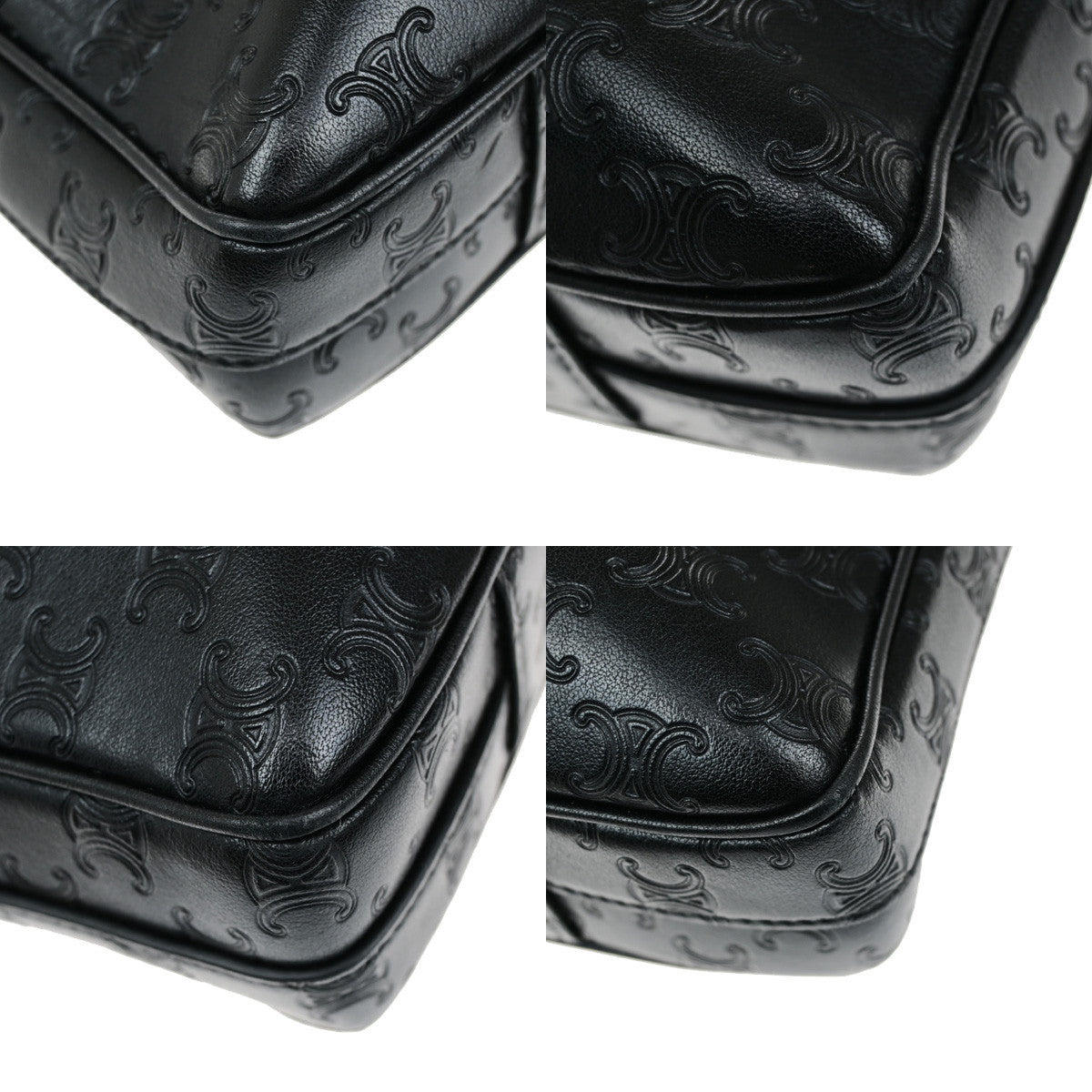 CELINE Logo Triomphe 2Way Business Shoulder Hand Bag Leather Black GHW 42RK907