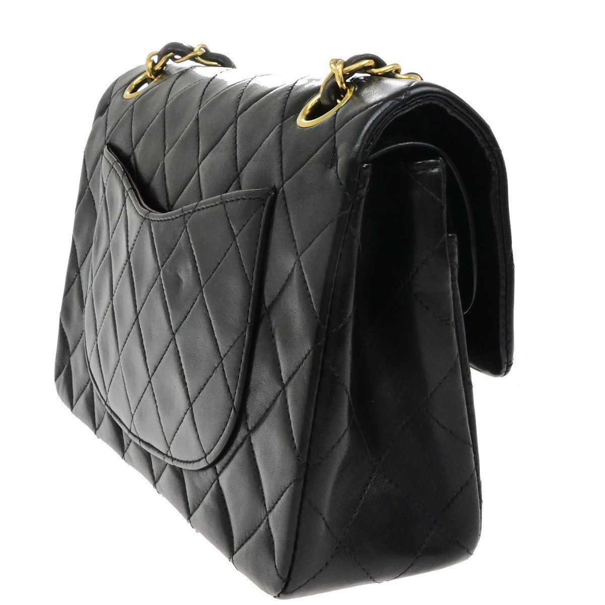 CHANEL CC Matelasse 23 Double Flap Chain Shoulder Bag Leather Black GHW 702RL060
