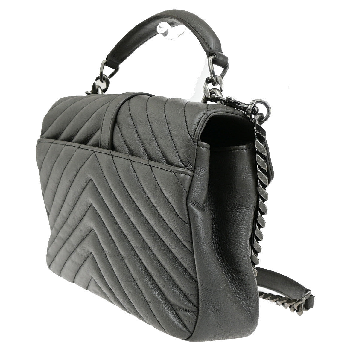 SAINT LAURENT College Medium Chain Shoulder Bag Quilted Leather Gray 667RK859