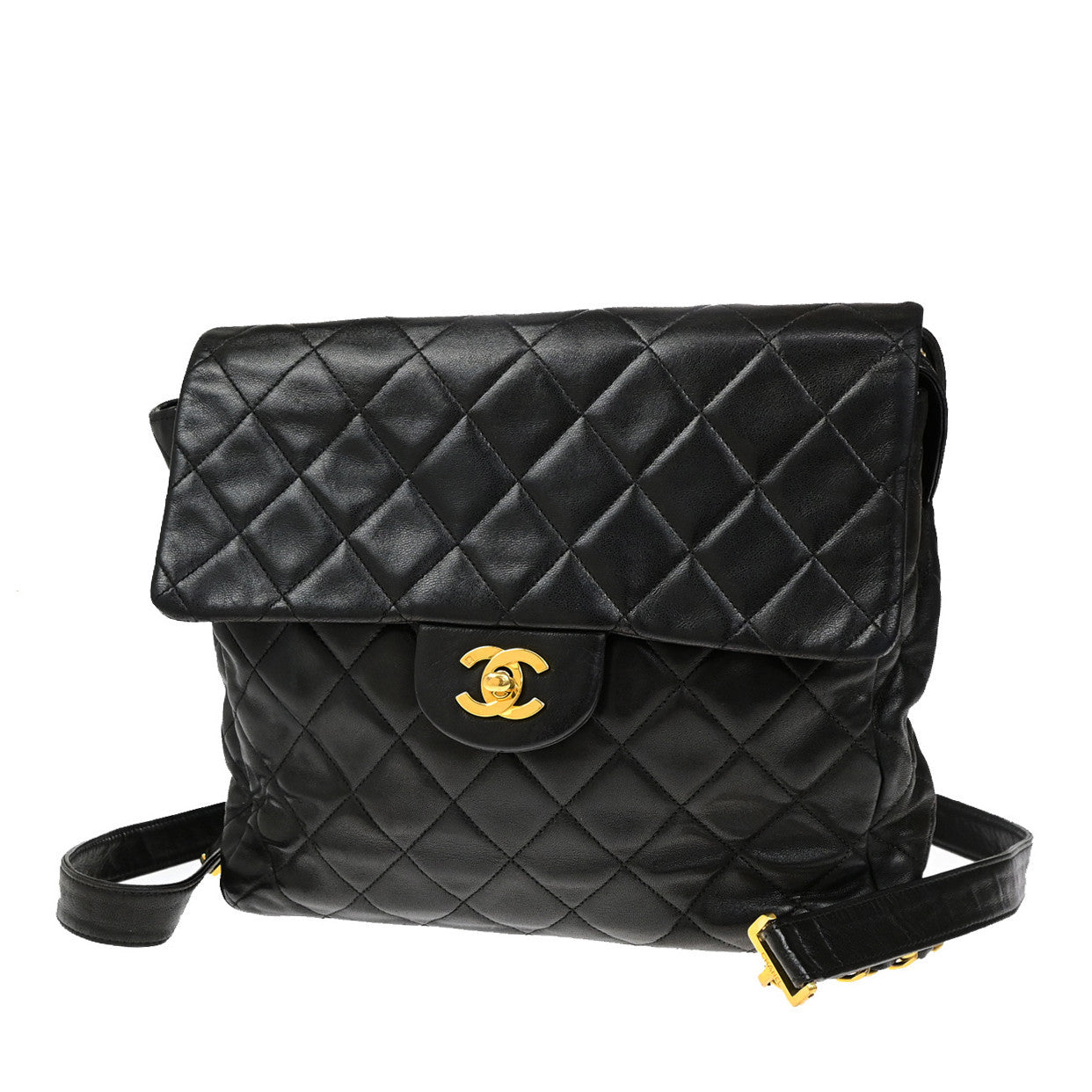 CHANEL CC Logo Matelasse Chain Backpack Bag Leather Black GHW Vintage 357RK884