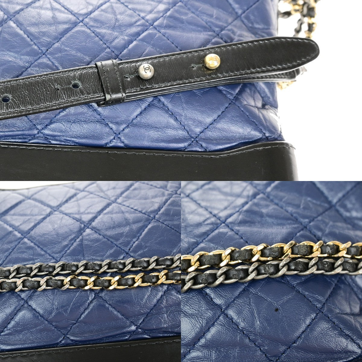 CHANEL CC Logo Gabrielle Chain Shoulder Bag Leather Black Blue Italy 691RL050