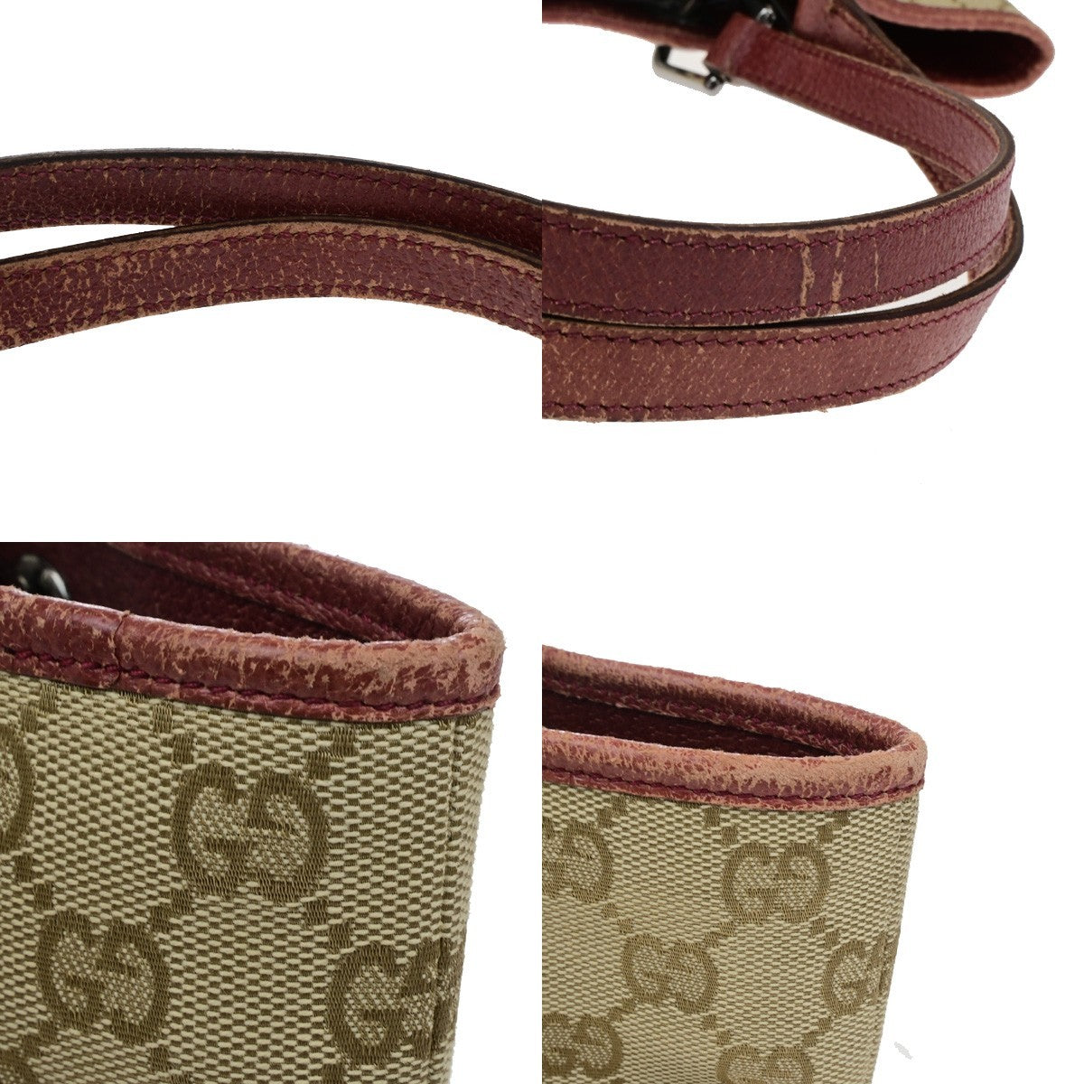 GUCCI Logo GG Pattern Shoulder Tote Bag Canvas Leather Brown Red SHW 65YH037
