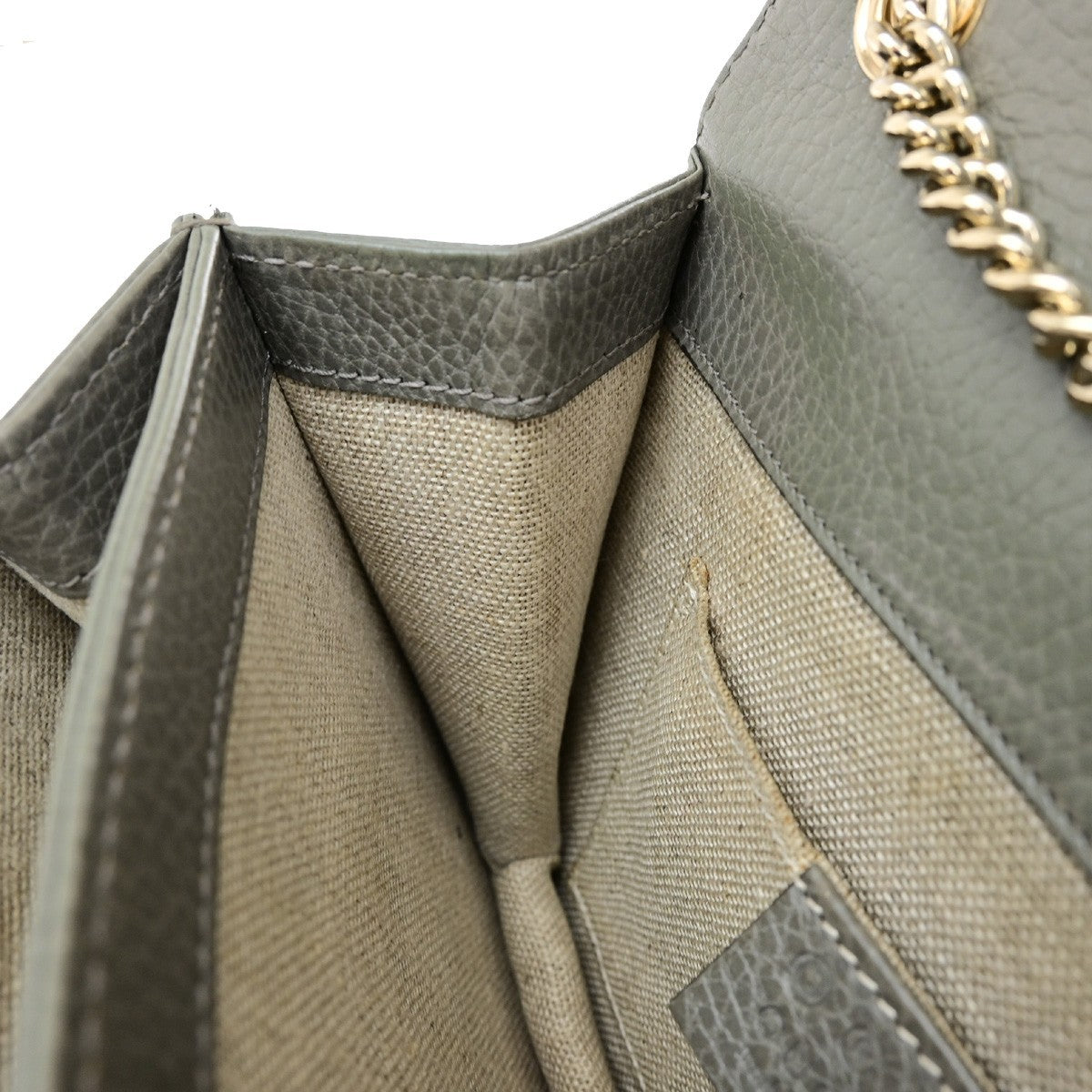 GUCCI Logo Interlocking G Chain Shoulder Bag Leather Gray GHW Italy 52YH025