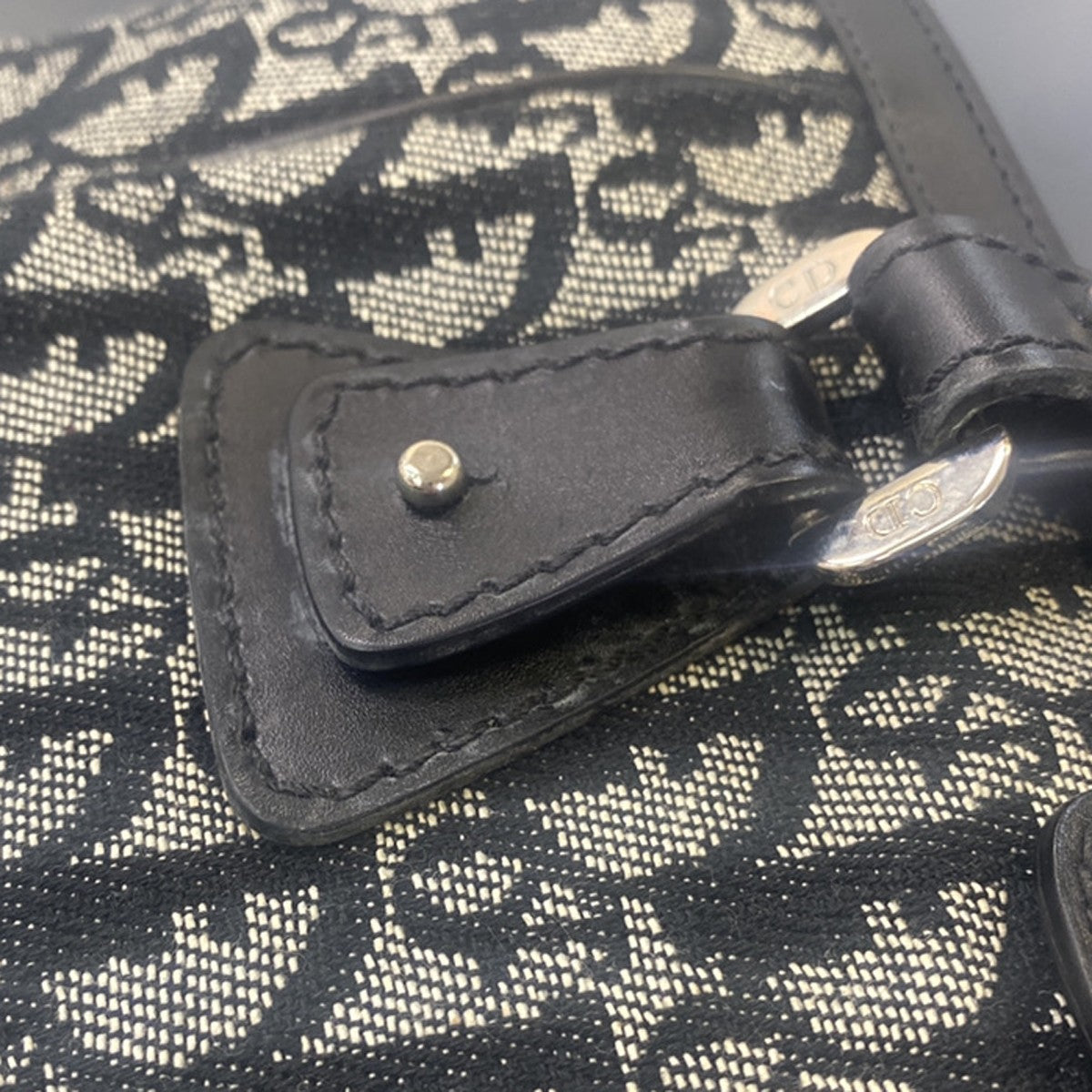 CHRISTIAN DIOR Logo Trotter Pattern Shoulder Bag Canvas Leather BK SHW 85YH036