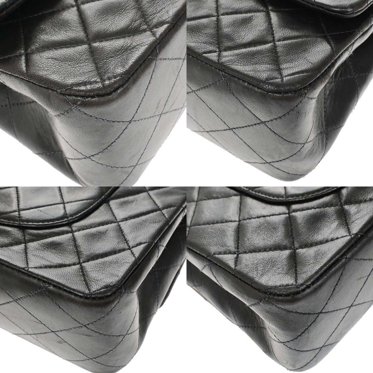 CHANEL CC Matelasse 25 Double Flap Chain Shoulder Bag Leather Black GHW 899RL052
