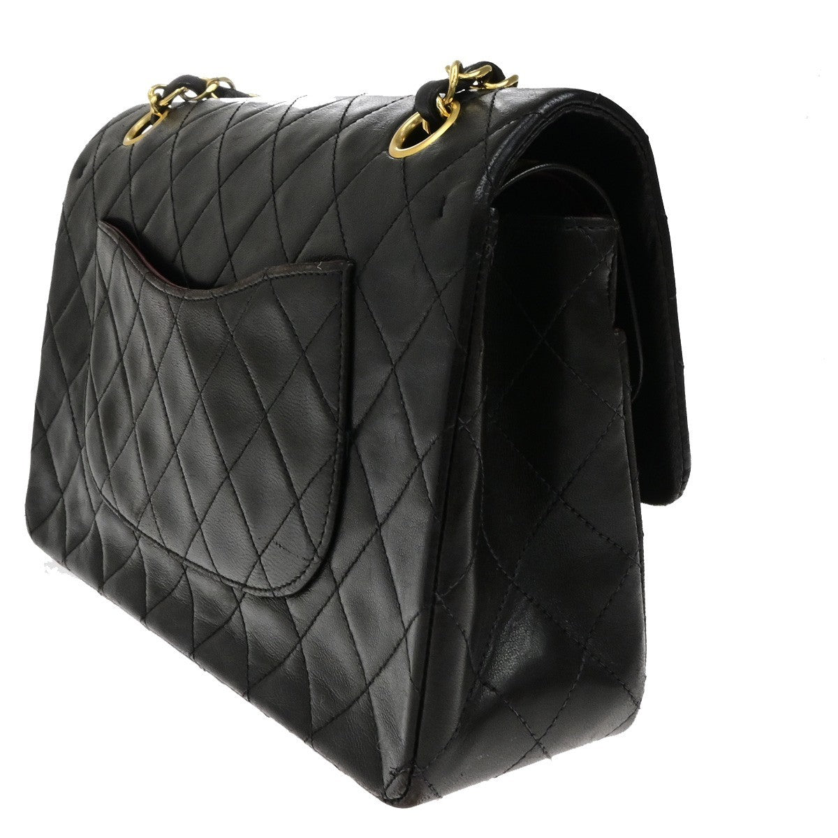 CHANEL CC Matelasse 25 Double Flap Chain Shoulder Bag Leather Black GHW 899RL052