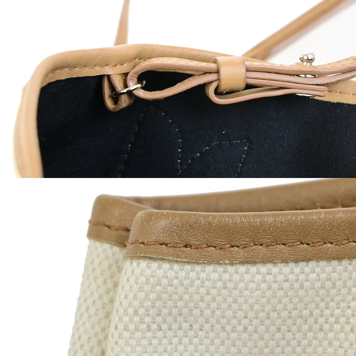 BALENCIAGA Navy Cabas S Shoulder Tote Bag Canvas Leather Brown 79YG892