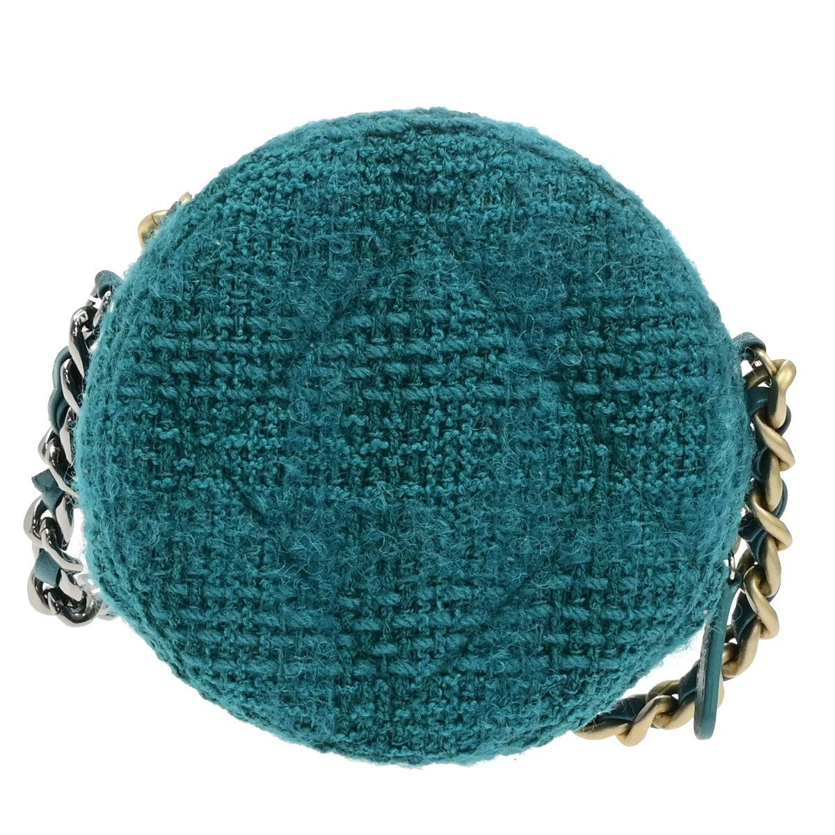 CHANEL 19 CC Logo Round Chain Mini Shoulder Bag Tweed Leather Green 332LC528