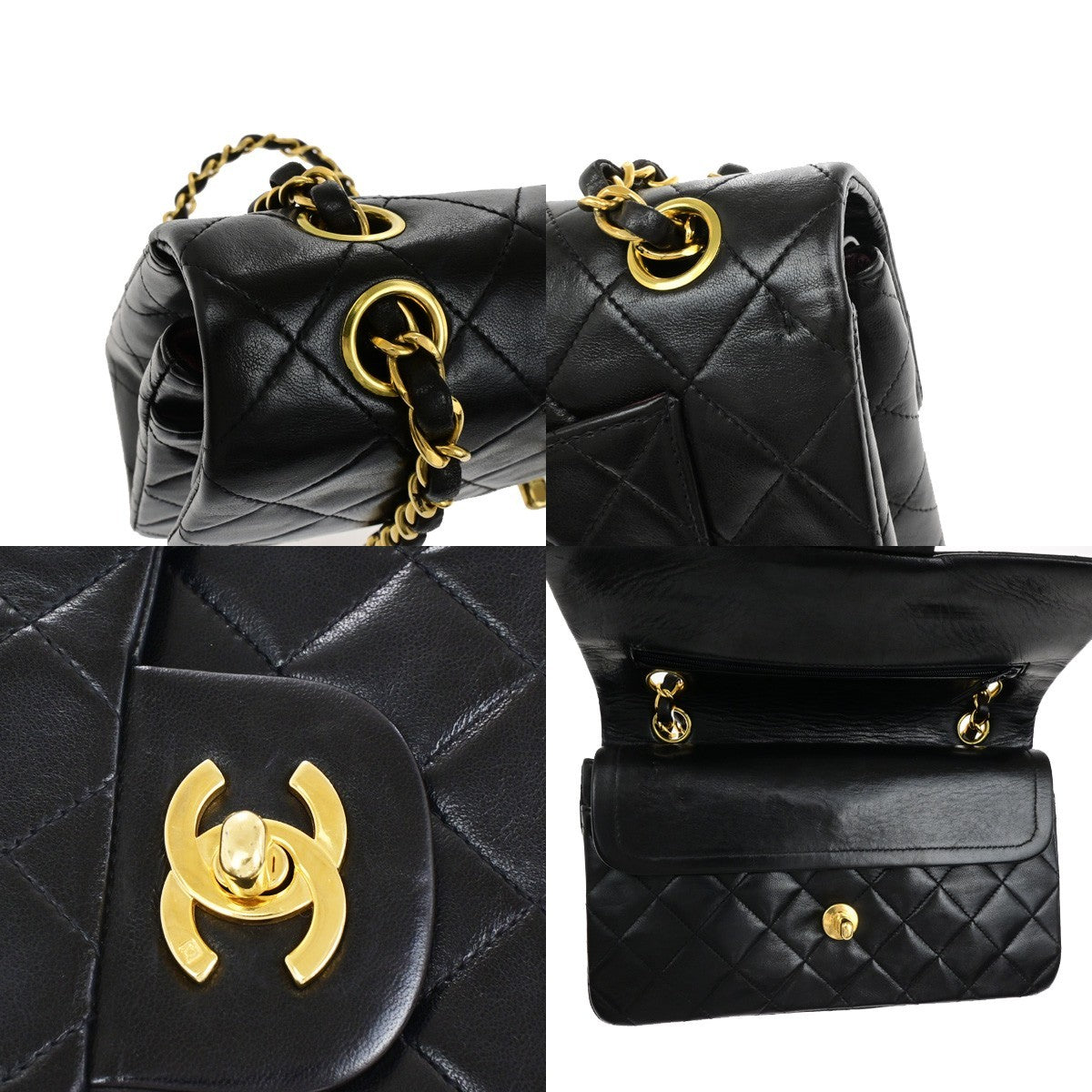 CHANEL CC Matelasse 23 Double Flap Chain Shoulder Bag Leather Black GHW 702RL060