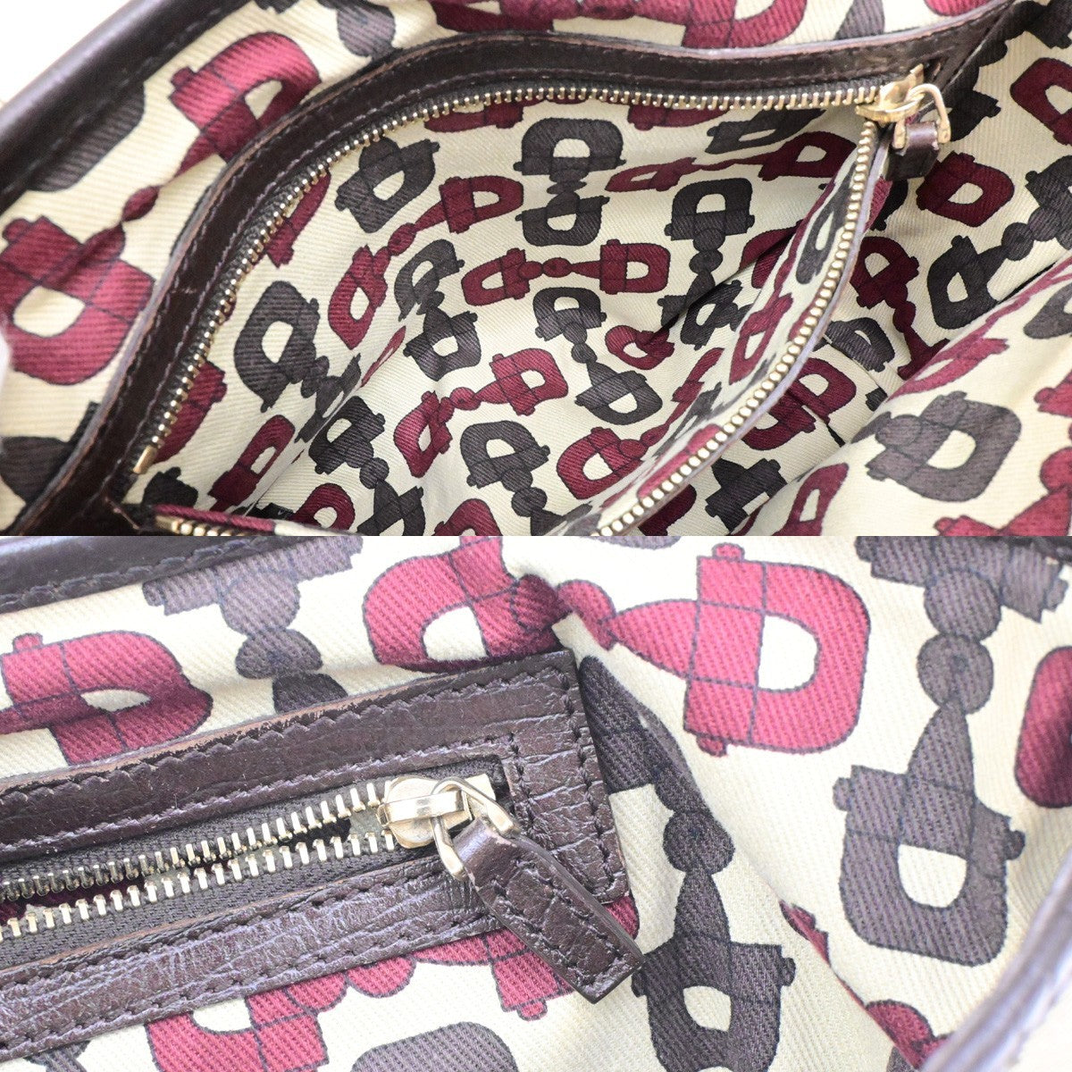 GUCCI Logo Sherry GG Pattern Hand Bag Canvas Leather Brown Italy 85YH035