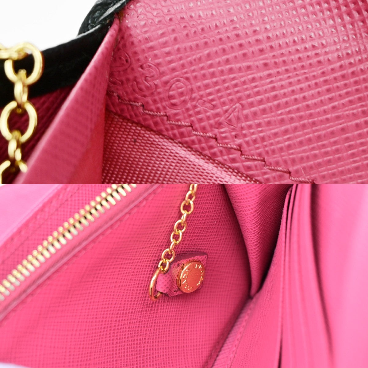 PRADA Logo Saffiano Multic Long Bifold Wallet Leather Black Pink GHW 37YH019