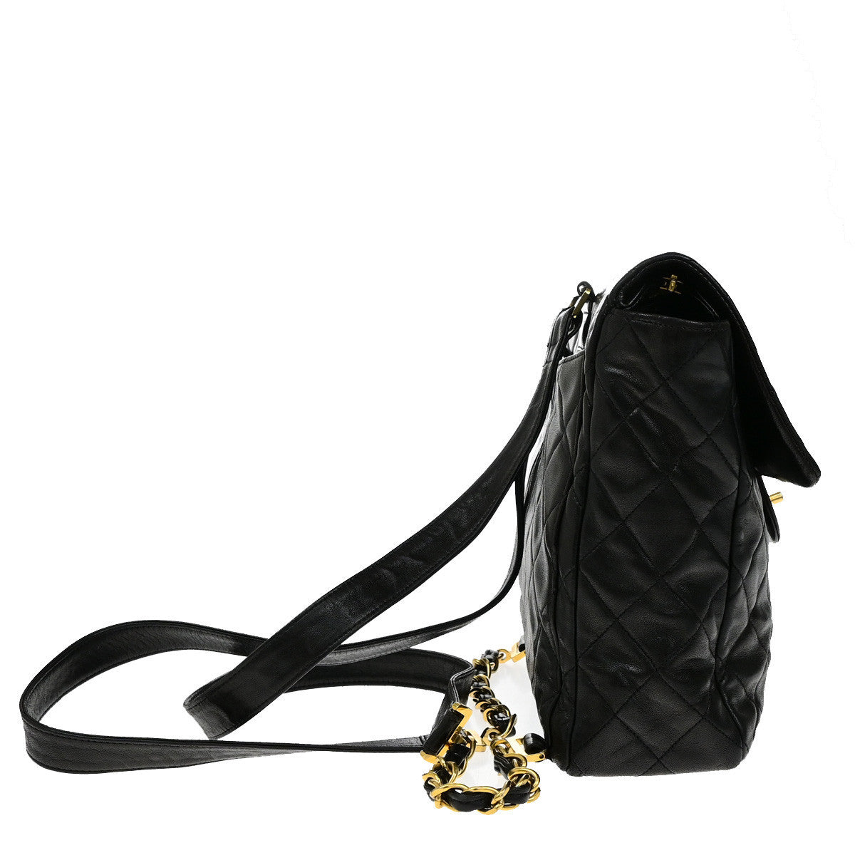 CHANEL CC Logo Matelasse Chain Backpack Bag Leather Black GHW Vintage 357RK884