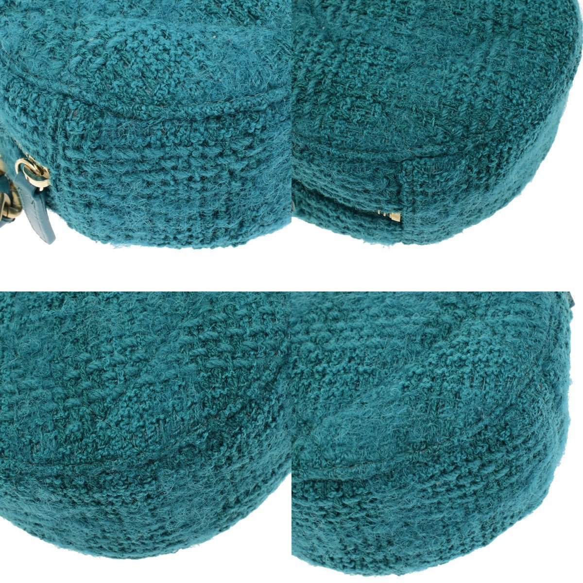 CHANEL 19 CC Logo Round Chain Mini Shoulder Bag Tweed Leather Green 332LC528