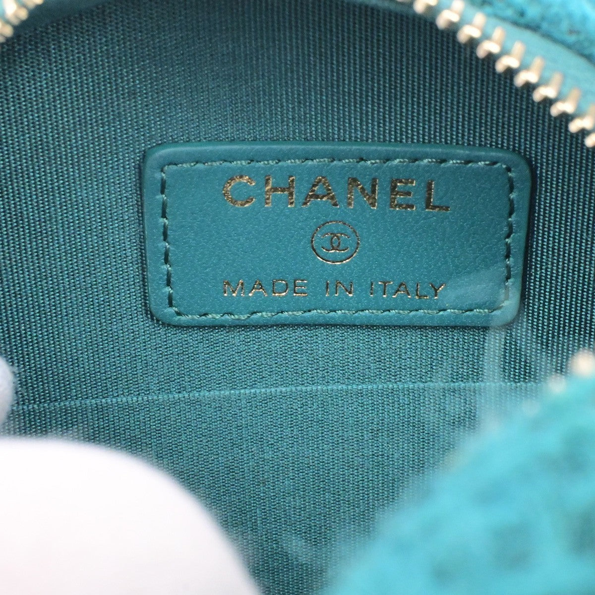 CHANEL 19 CC Logo Round Chain Mini Shoulder Bag Tweed Leather Green 332LC528