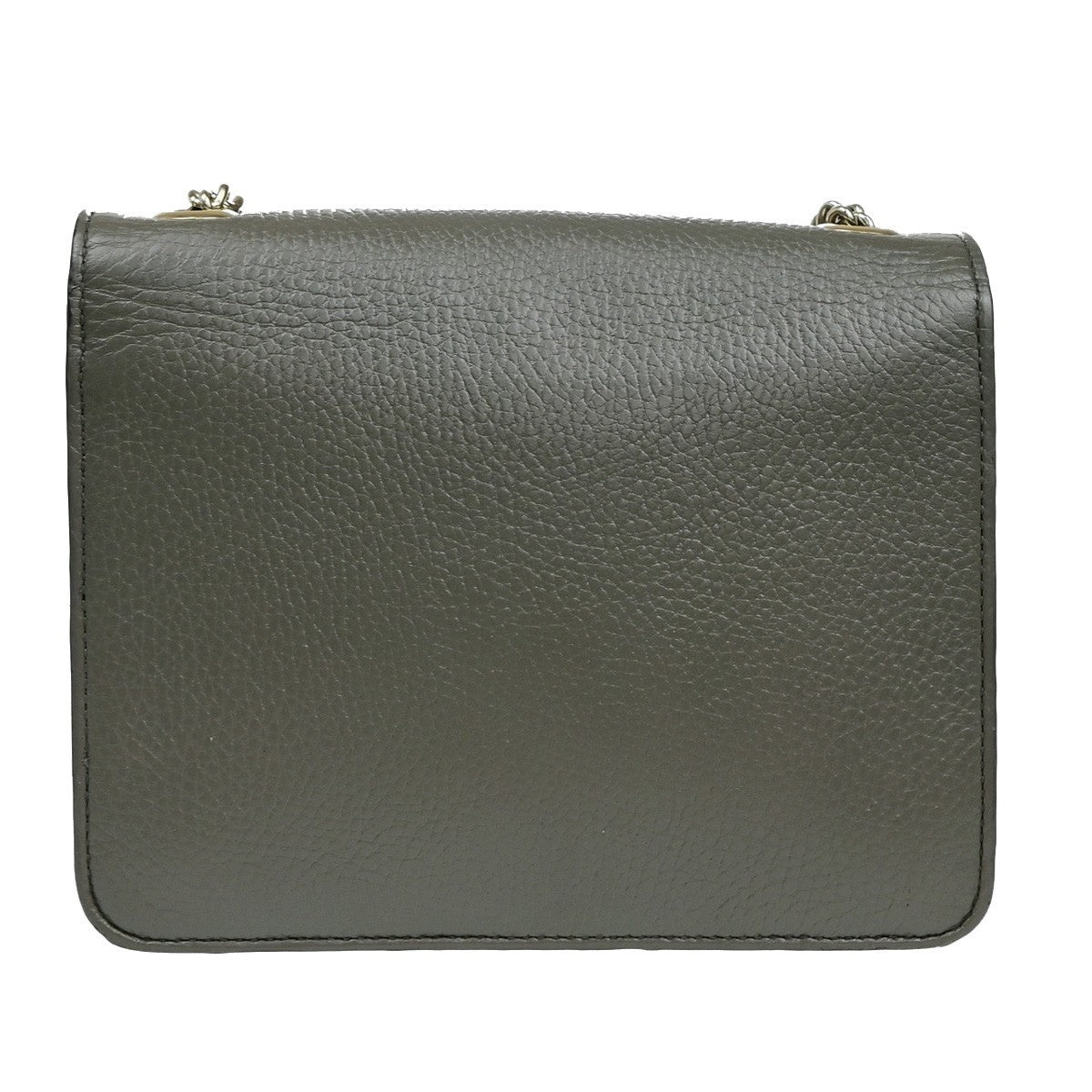 GUCCI Logo Interlocking G Chain Shoulder Bag Leather Gray GHW Italy 52YH025