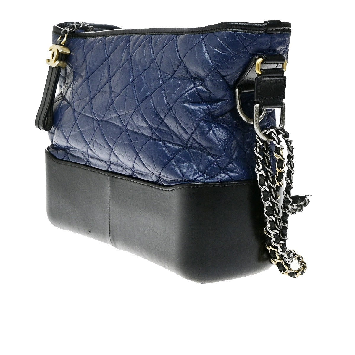 CHANEL CC Logo Gabrielle Chain Shoulder Bag Leather Black Blue Italy 691RL050
