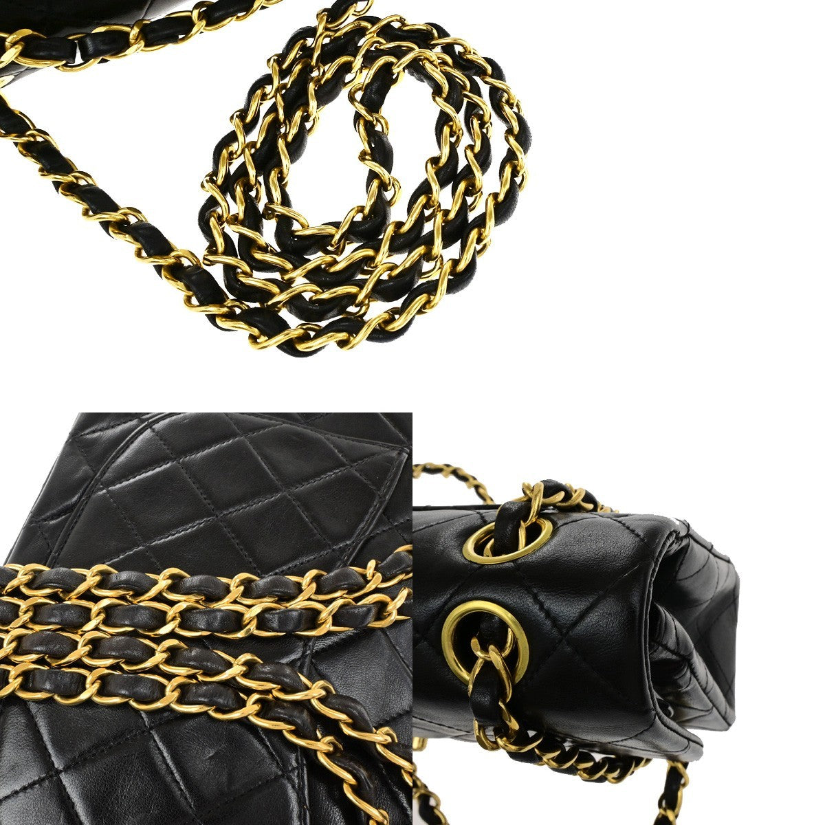 CHANEL CC Matelasse 23 Double Flap Chain Shoulder Bag Leather Black GHW 702RL060