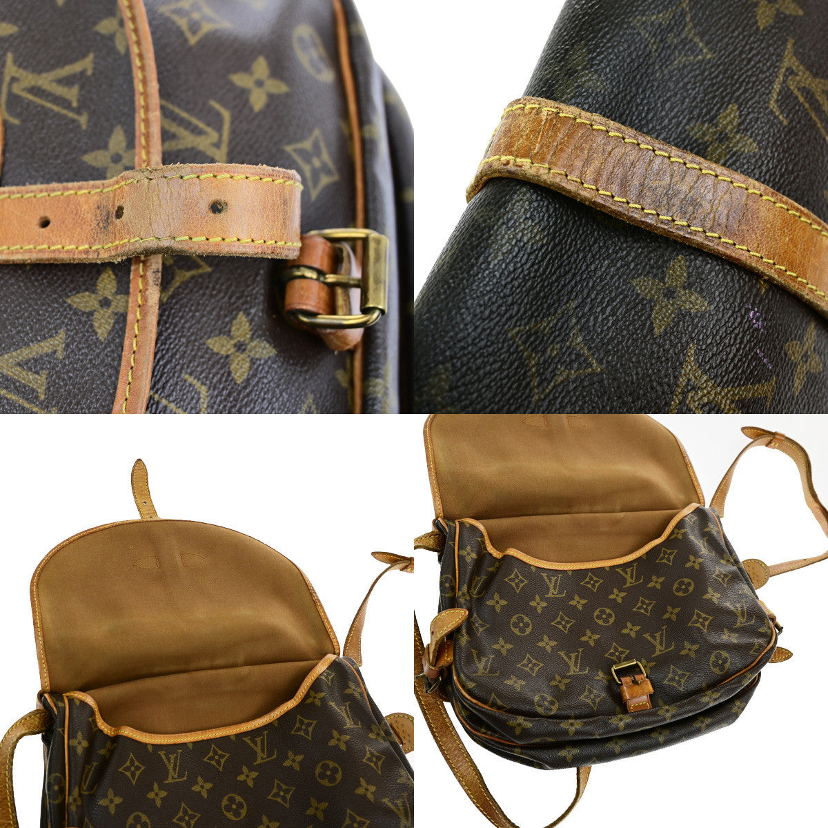 LOUIS VUITTON Logo Saumur 30 Shoulder Bag Monogram Leather Brown M42256 64YG854