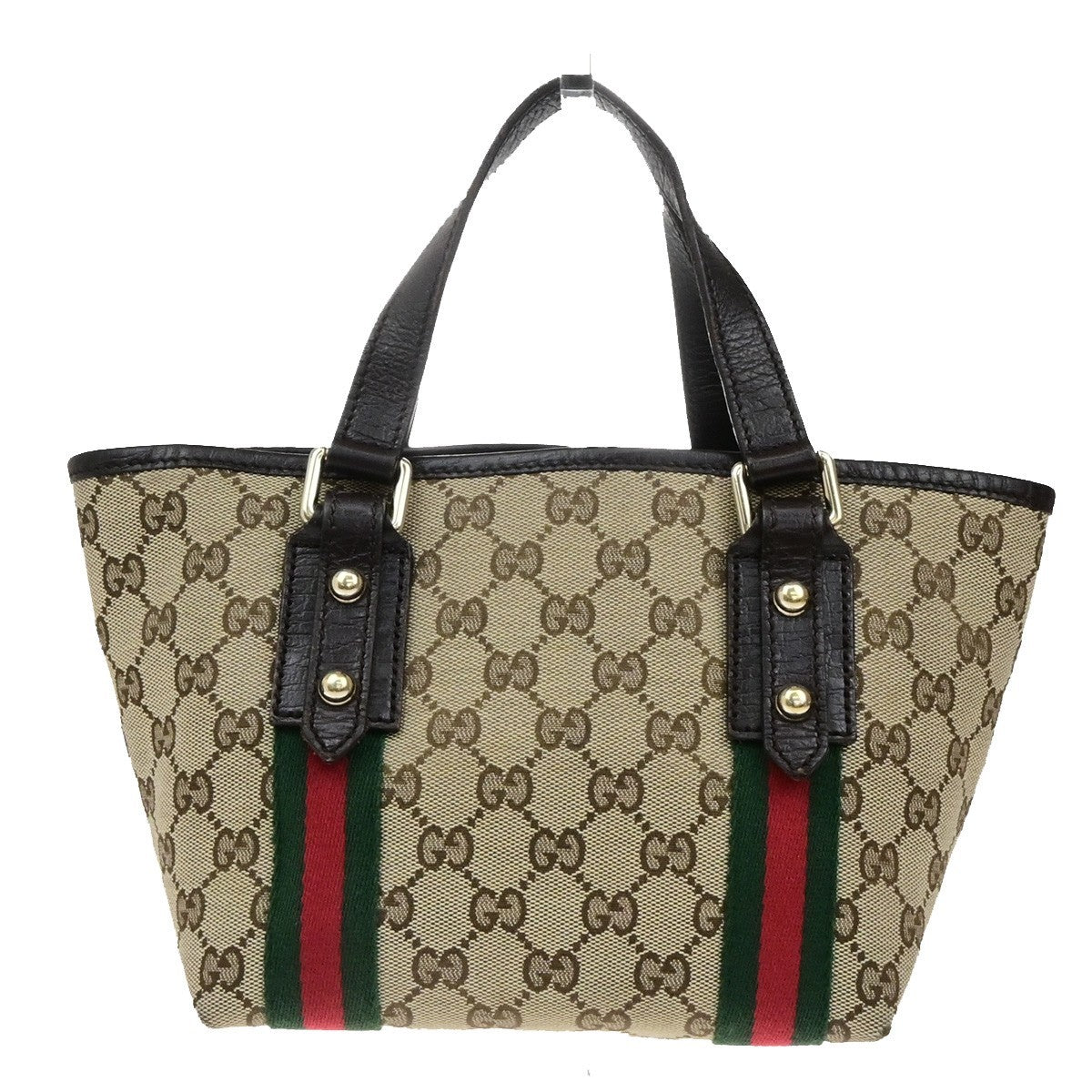 GUCCI Logo Sherry GG Pattern Hand Bag Canvas Leather Brown Italy 85YH035