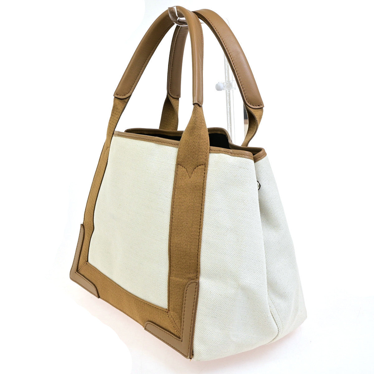 BALENCIAGA Navy Cabas S Shoulder Tote Bag Canvas Leather Brown 79YG892