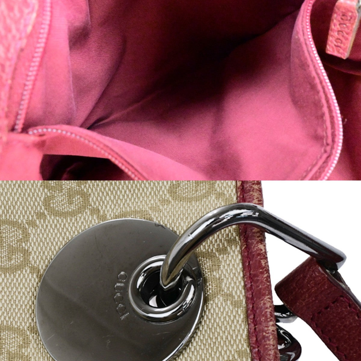GUCCI Logo GG Pattern Shoulder Tote Bag Canvas Leather Brown Red SHW 65YH037