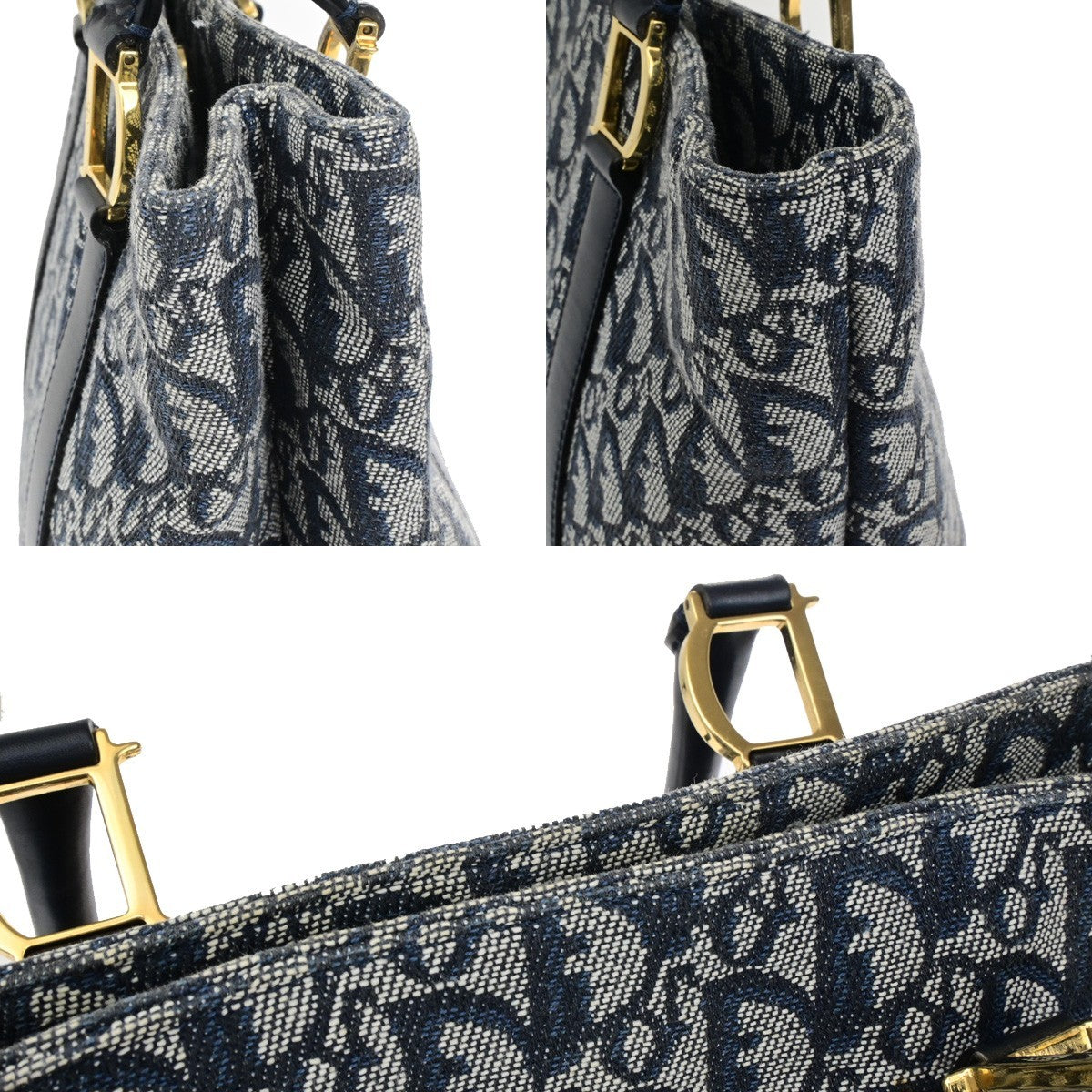 CHRISTIAN DIOR Logo Trotter Pattern Shoulder Bag Canvas Leather Blue GHW 18RL057