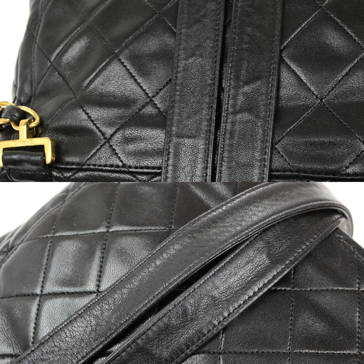 CHANEL CC Logo Matelasse Chain Backpack Bag Leather Black GHW Vintage 357RK884