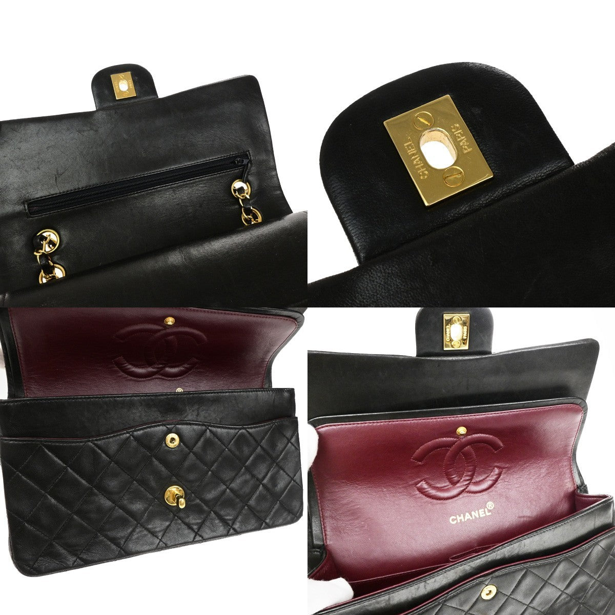 CHANEL CC Matelasse 25 Double Flap Chain Shoulder Bag Leather Black GHW 899RL052