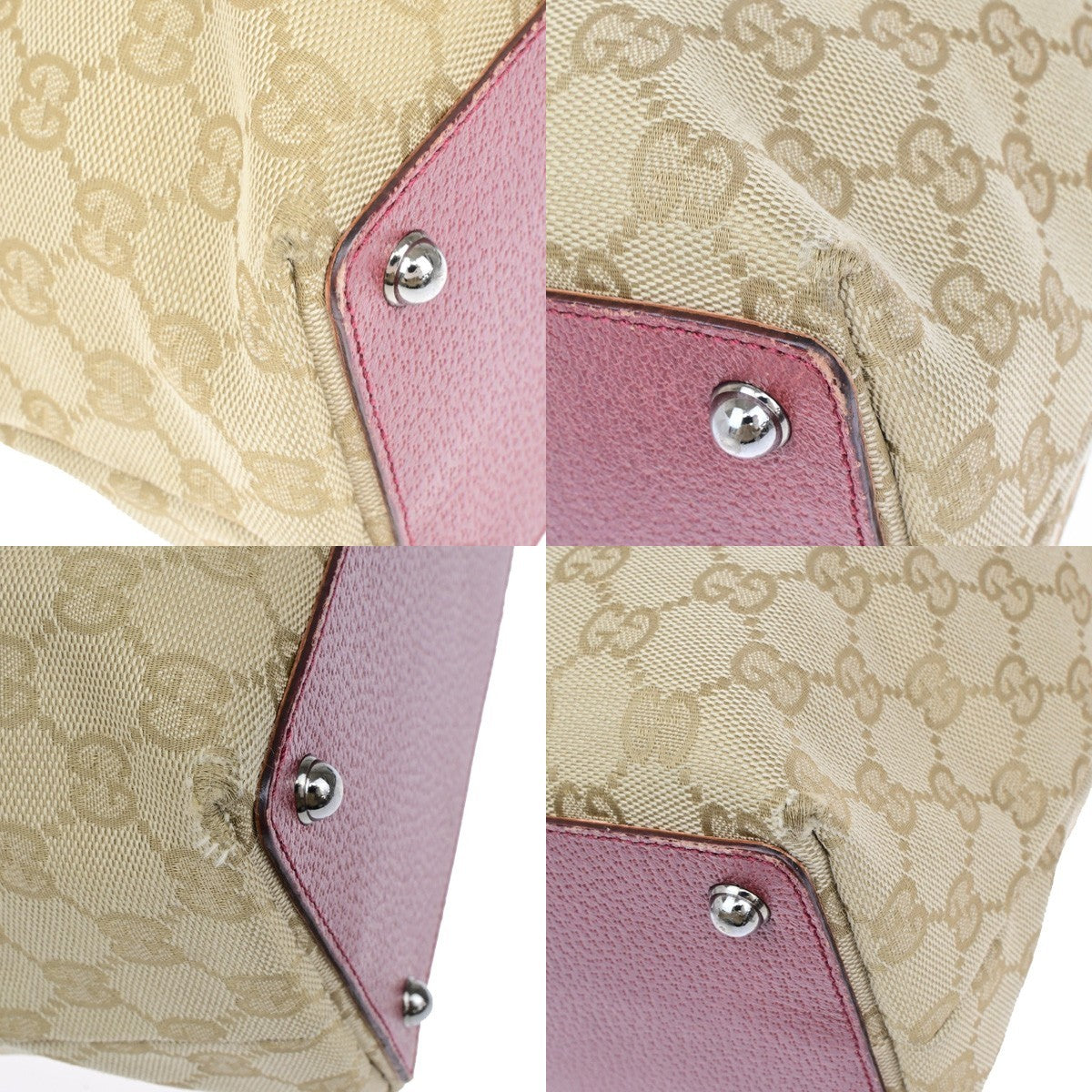 GUCCI Logo GG Pattern Shoulder Tote Bag Canvas Leather Brown Red SHW 65YH037