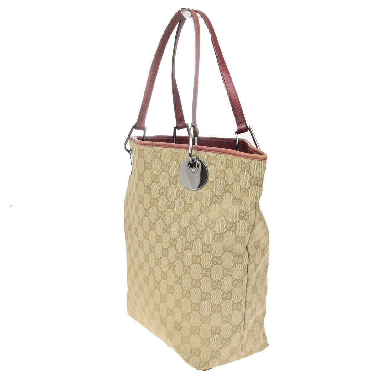 GUCCI Logo GG Pattern Shoulder Tote Bag Canvas Leather Brown Red SHW 65YH037