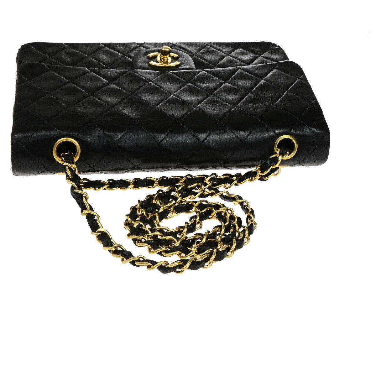 CHANEL CC Matelasse 25 Double Flap Chain Shoulder Bag Leather Black GHW 899RL052