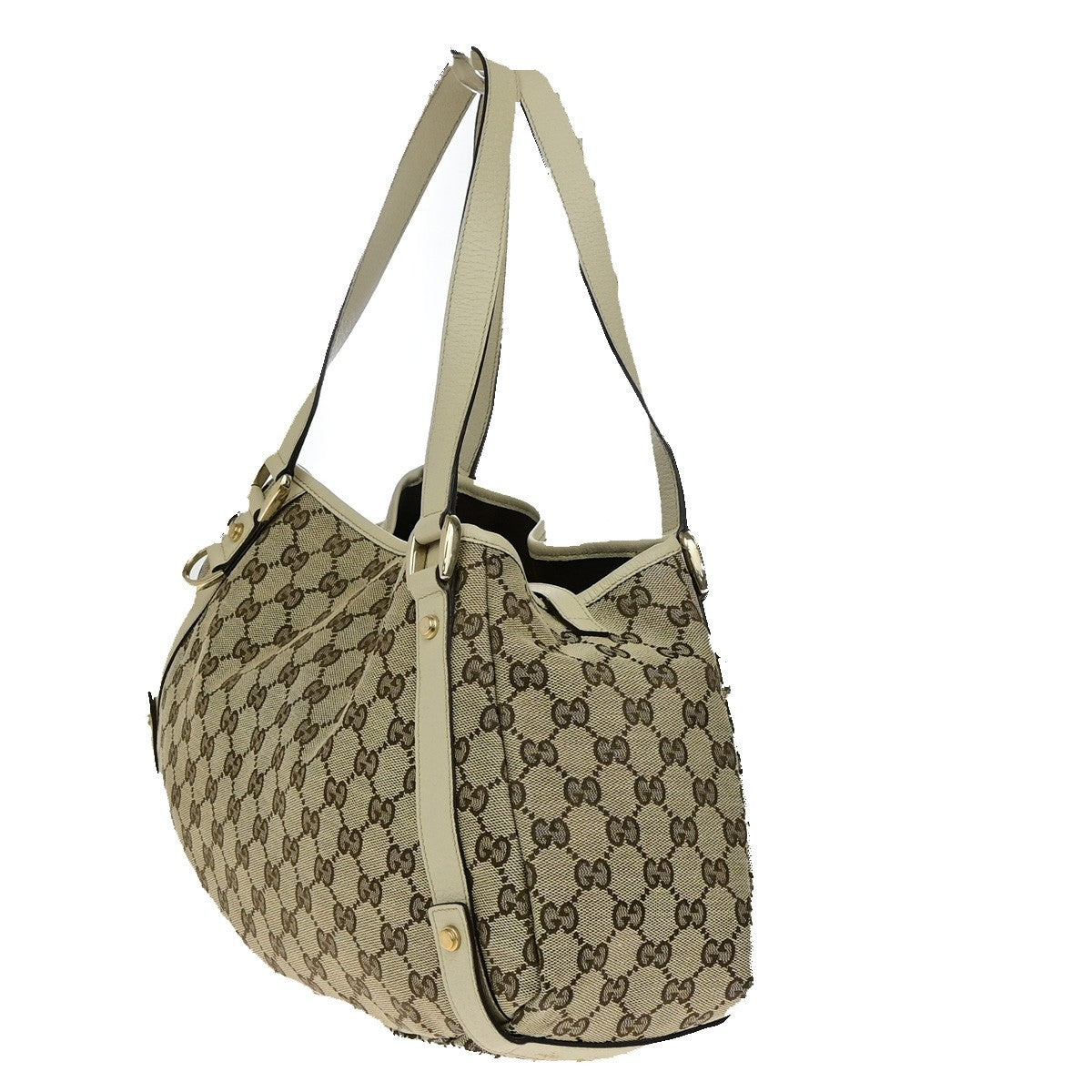 GUCCI Logo Abbey GG Pattern Shoulder Tote Bag Canvas Leather Brown GHW 76YH006