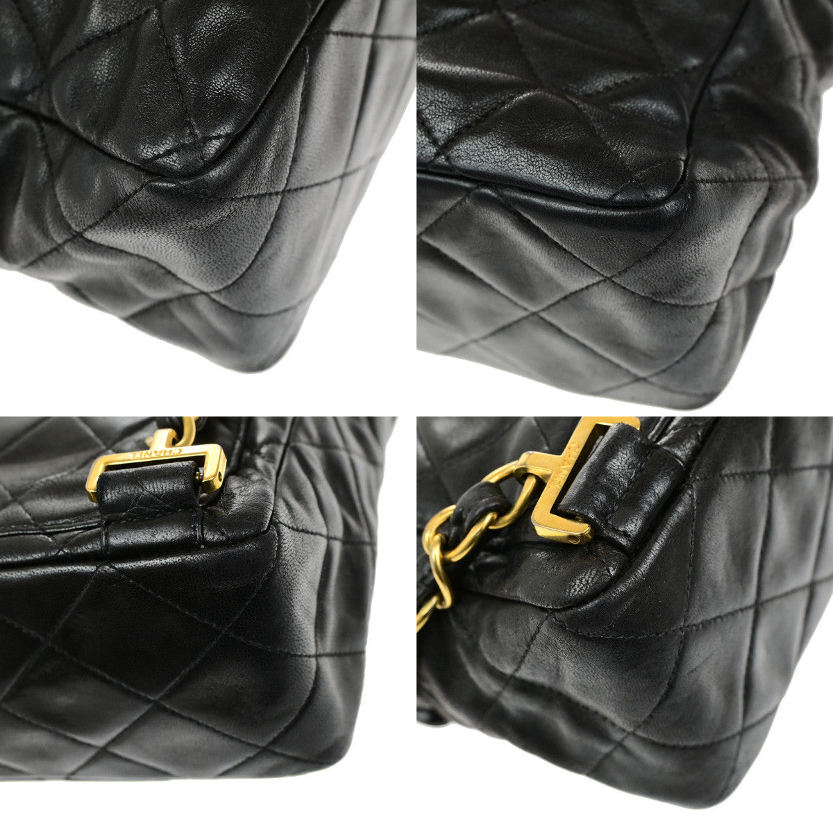 CHANEL CC Logo Matelasse Chain Backpack Bag Leather Black GHW Vintage 357RK884